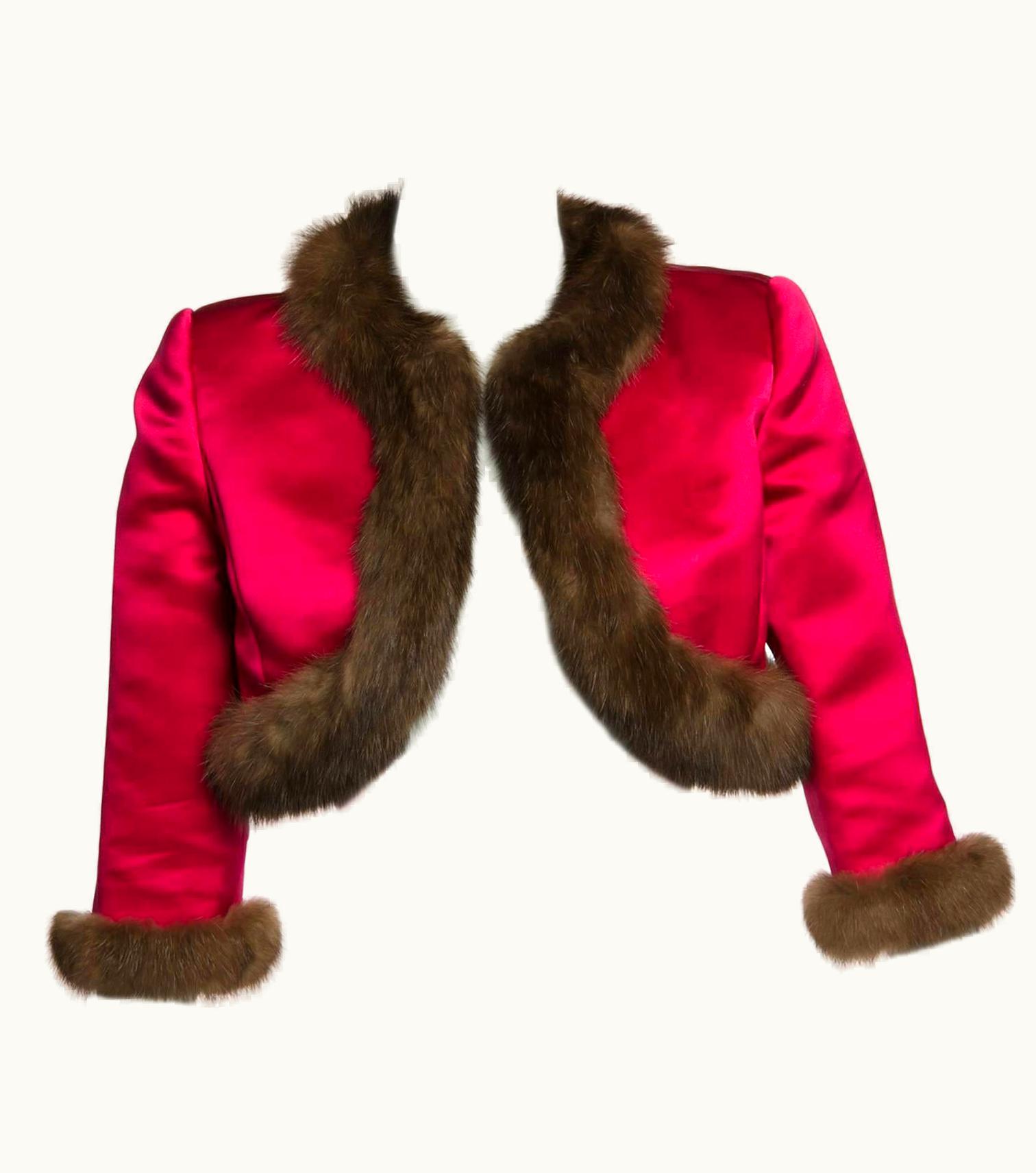 Oscar De La Renta Oscar De La Renta Vintage Satin Fur Trim Bolero Jacket