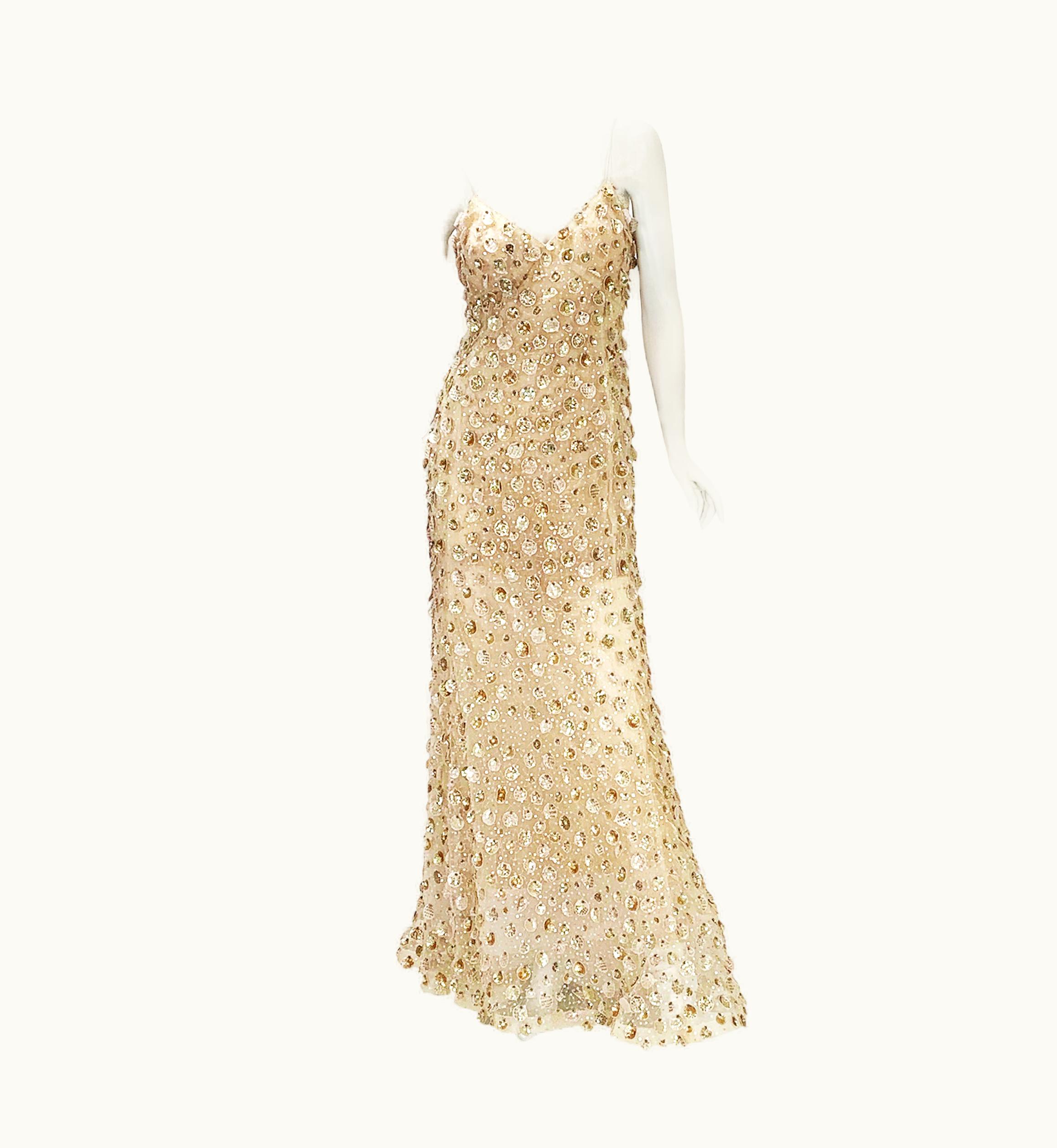 Oscar De La Renta Oscar De La Renta S/S 2006 Runway Red Carpet Nude Sequin Embellished Gown UZ0605633