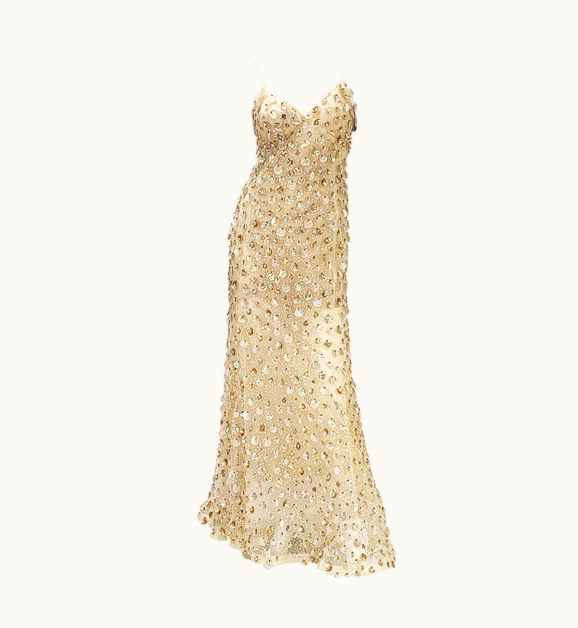 Oscar De La Renta Oscar De La Renta S/S 2006 Runway Red Carpet Nude Sequin Embellished Gown UZ0605634