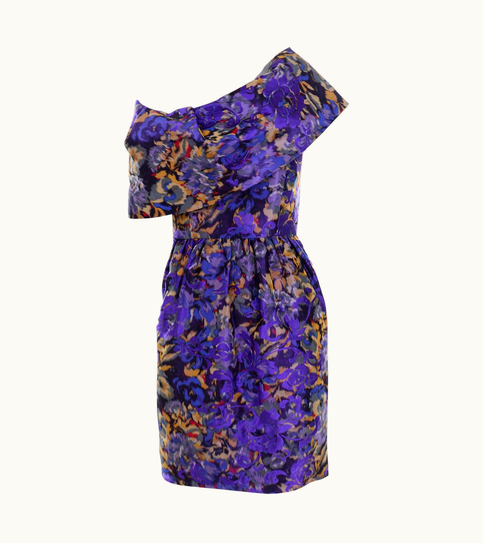 Oscar De La Renta Oscar De La Renta Purple Floral Silk Runway Dress Fall 2007