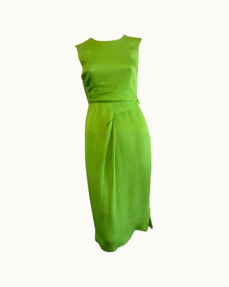 Oscar De La Renta 2008 Oscar De La Renta Dimpled Silk Lime Dress (2)