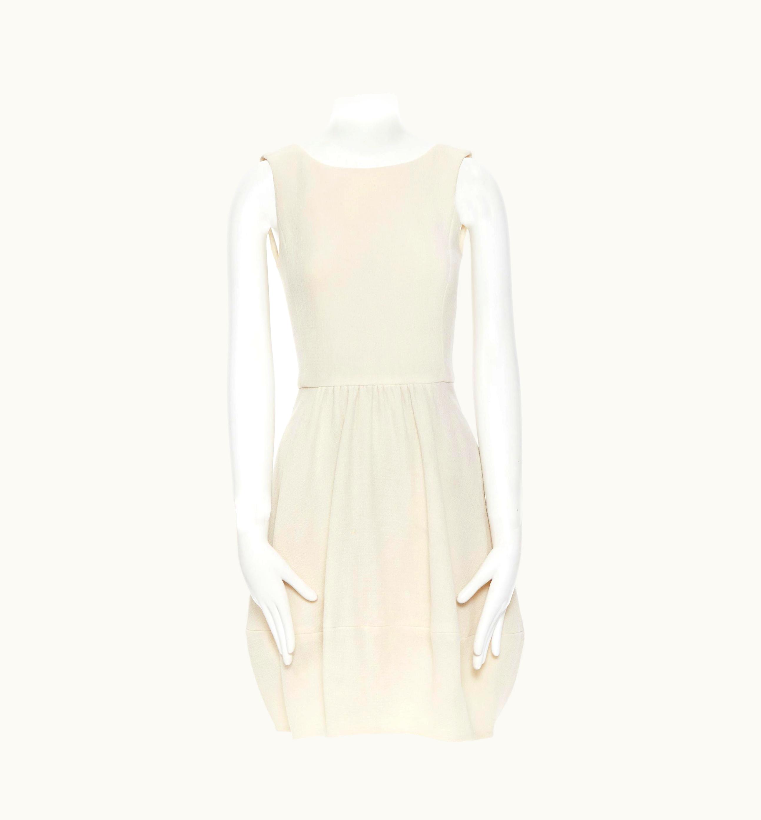 Oscar De La Renta Oscar De La Renta 2010 Beige Wool Crepe Cross Strap Back Bubble Hem Dress UZ0605658