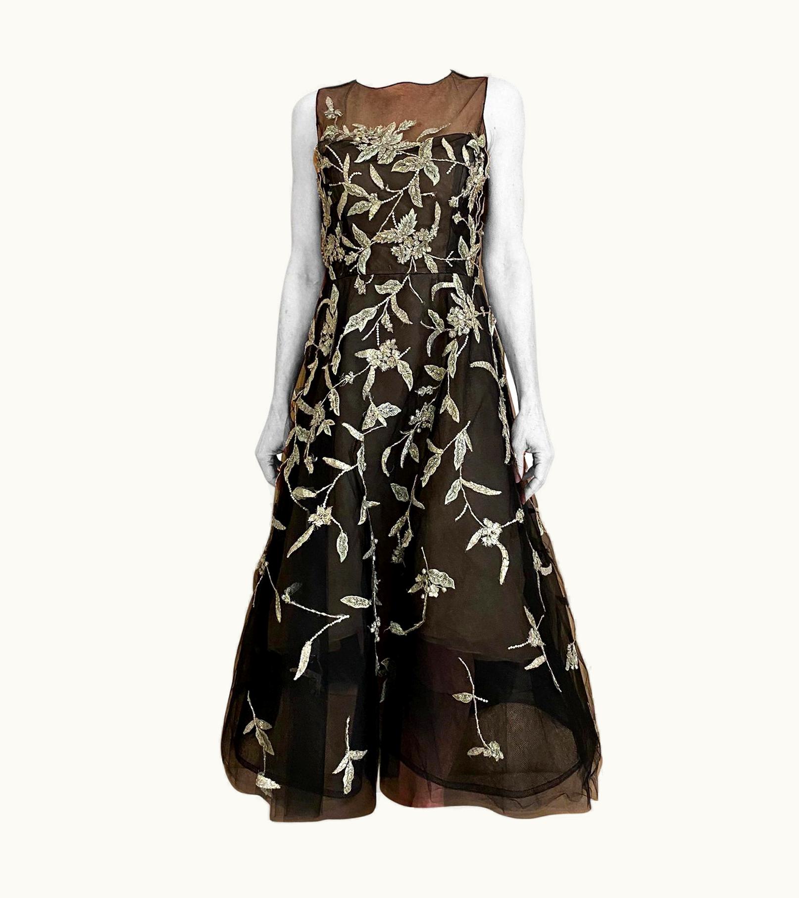 Oscar De La Renta Oscar De La Renta Black Tulle Dress With Embroidery