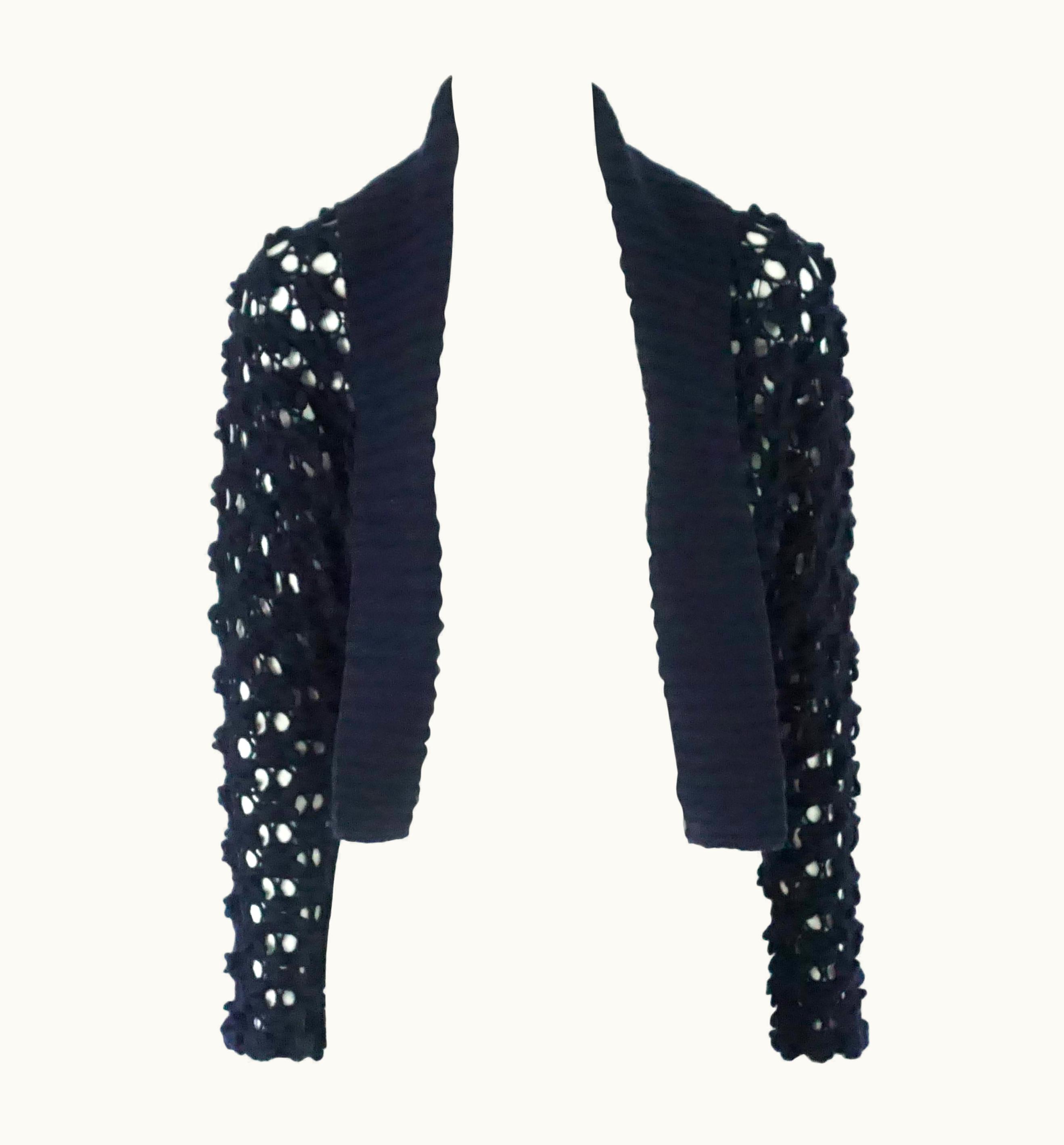Oscar De La Renta Oscar De La Renta Navy Crochet Cashmere Cardigan