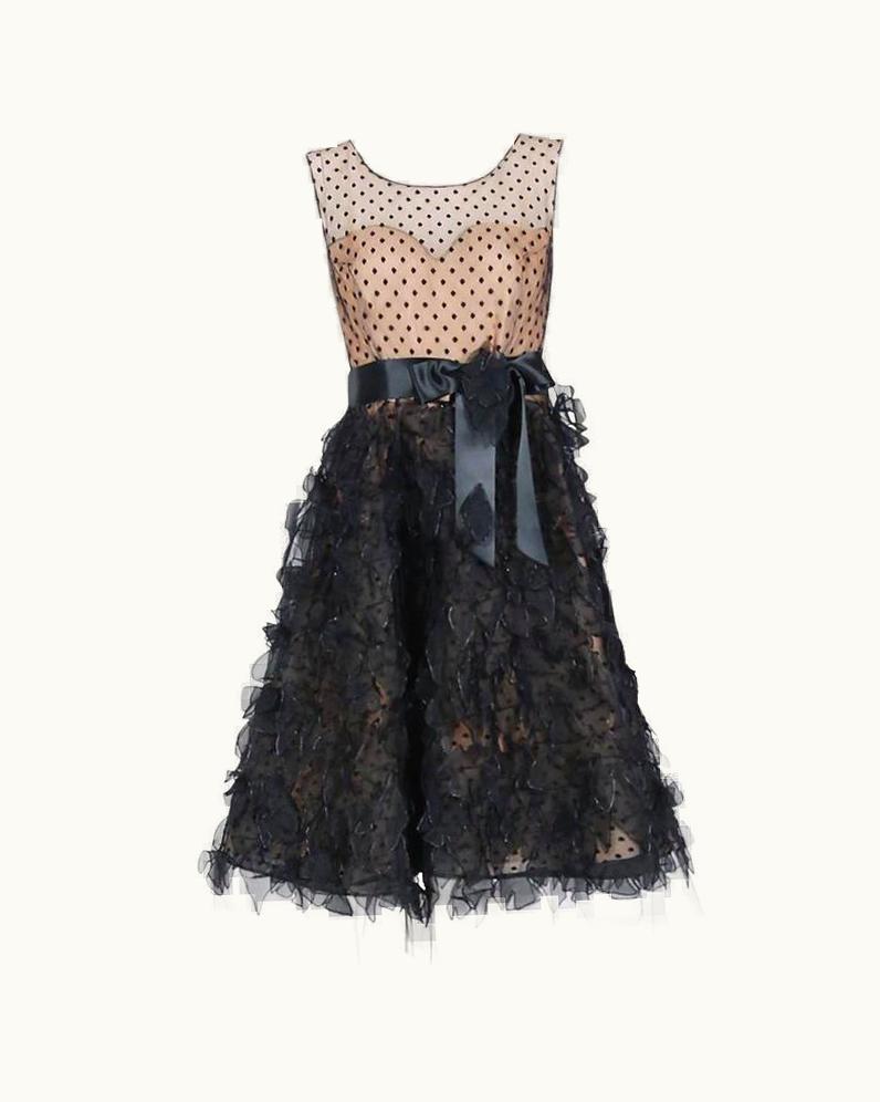 Oscar De La Renta 2011 Oscar De La Renta Black & Nude Sheer-Illusion Silk Applique Party Dress
