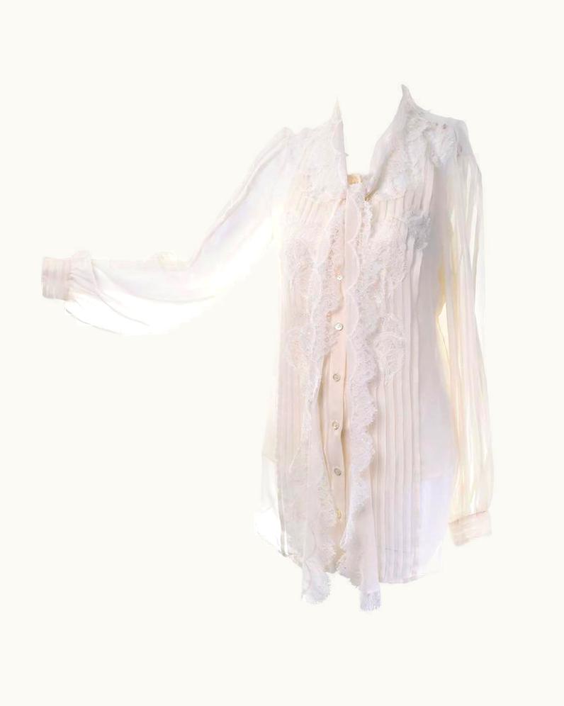 Silk Lace Ivory Oscar De La Renta Pussy Bow Blouse Fall 2011