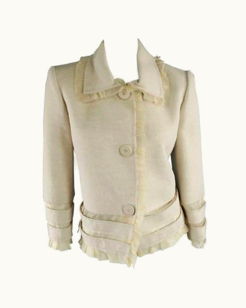 Oscar De La Renta Oscar De La Renta Beige Raw Edge Chiffon Ruffle Trim Panel Jacket 2011