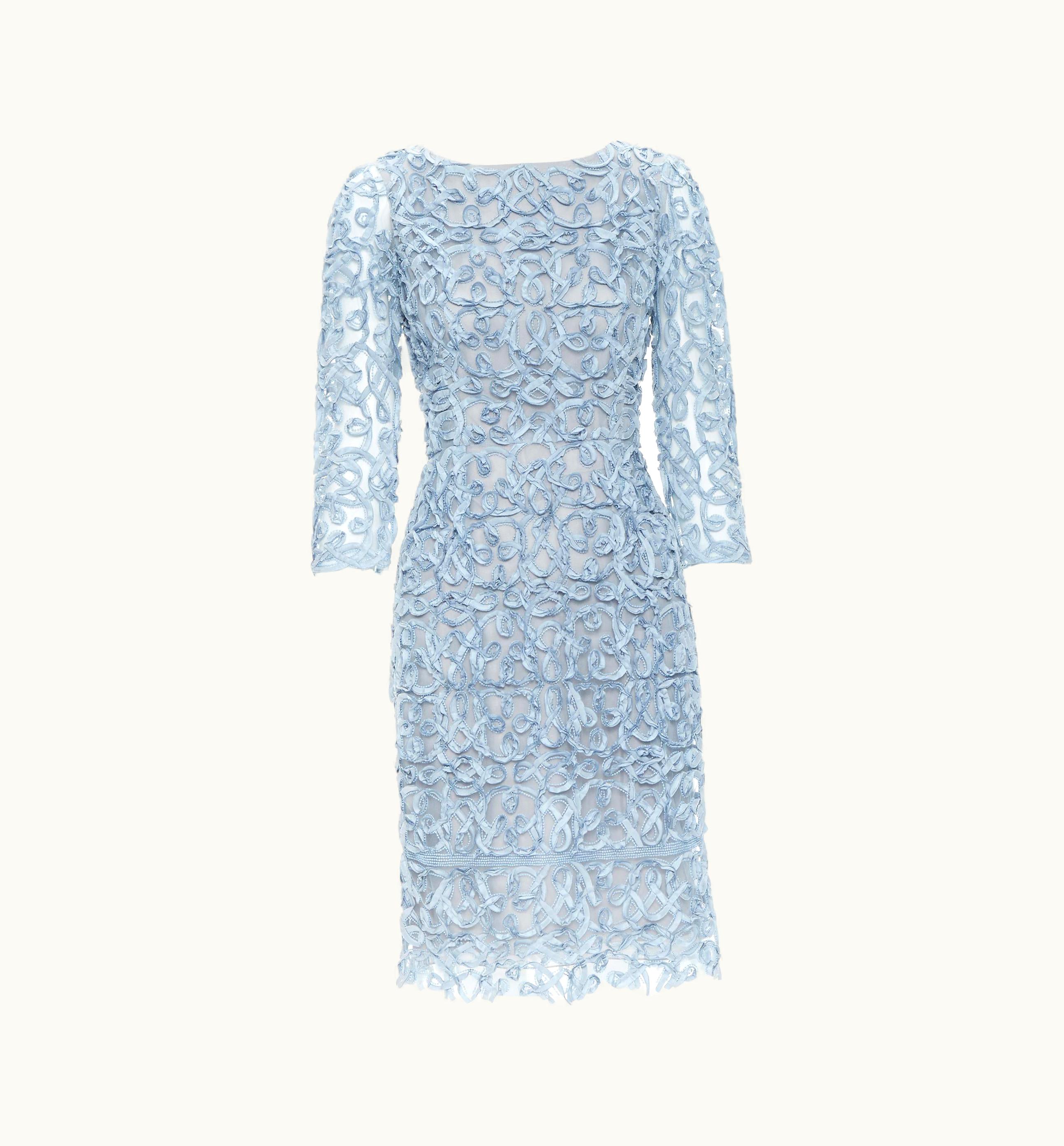 Oscar De La Renta Oscar De La Renta 2012 Blue Ribbon Bead Embellished Cocktail Dress