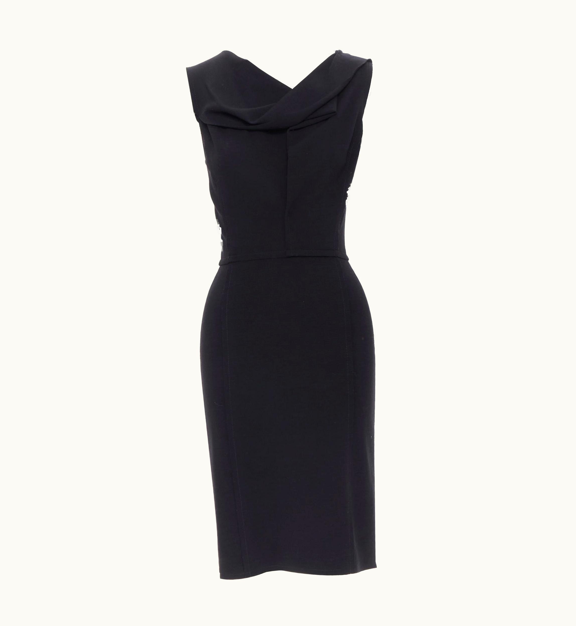 Oscar De La Renta Oscar De La Renta 2012 Black Wool Crepe Origami Draped Sheath Dress