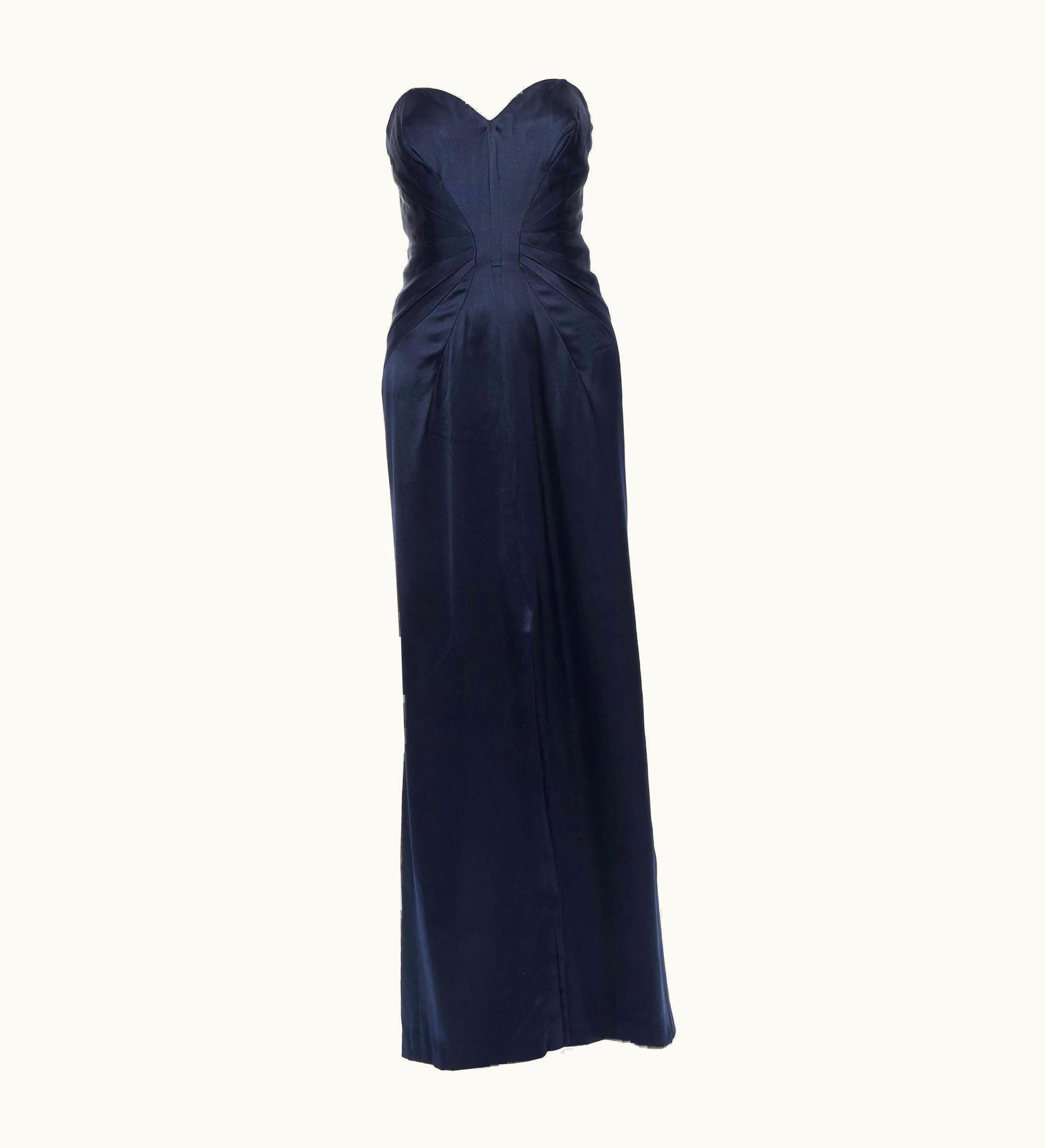 Oscar De La Renta Oscar De La Renta 2012 Navy Blue Silk Sweetheart Bustier Strapless Gown Dress