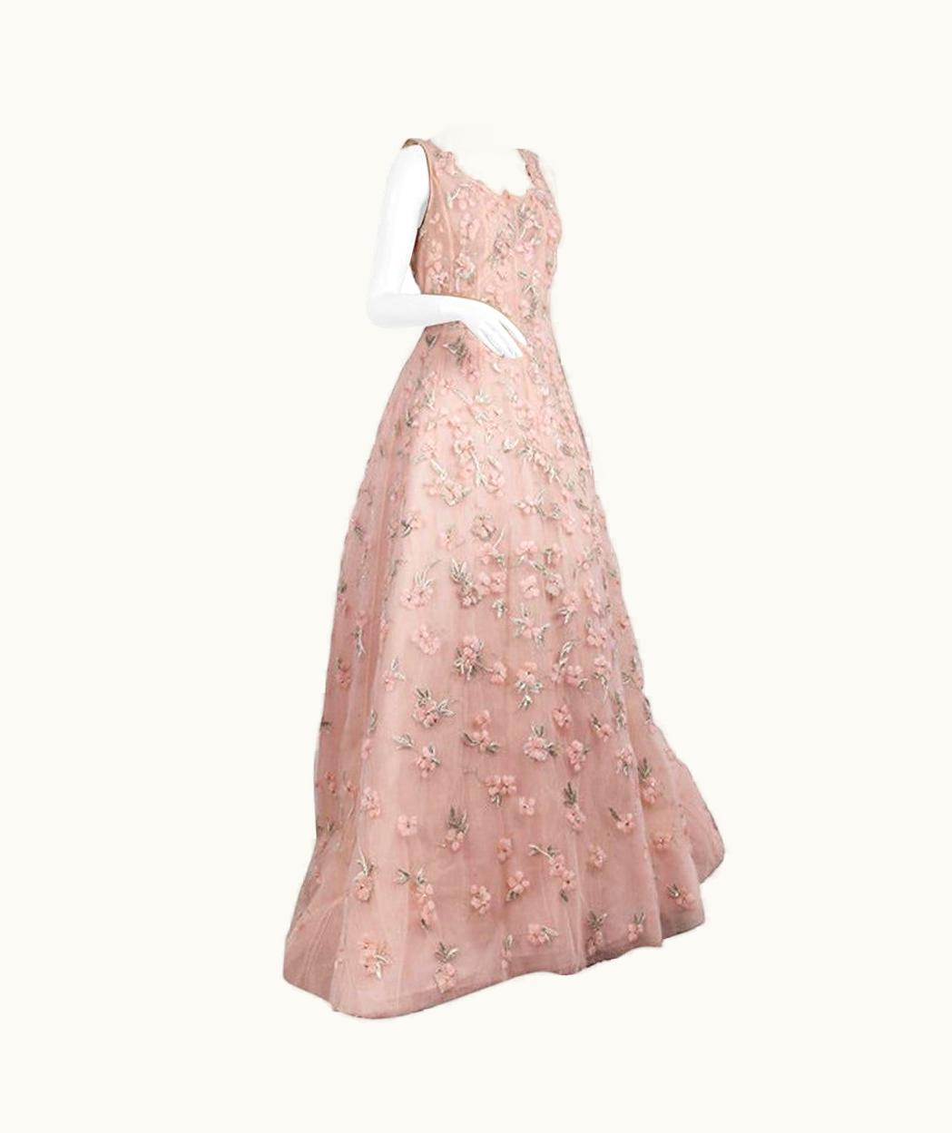 Oscar De La Renta Pink Floral Embellished Evening Gown Spring 2013 UZ0605698