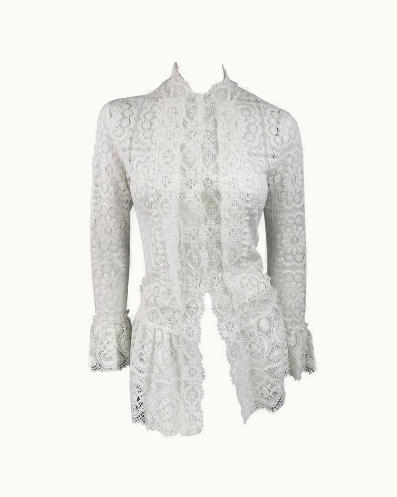 Oscar De La Renta Oscar De La Renta White Cotton Lace Crochet Spring 2013 Blouse