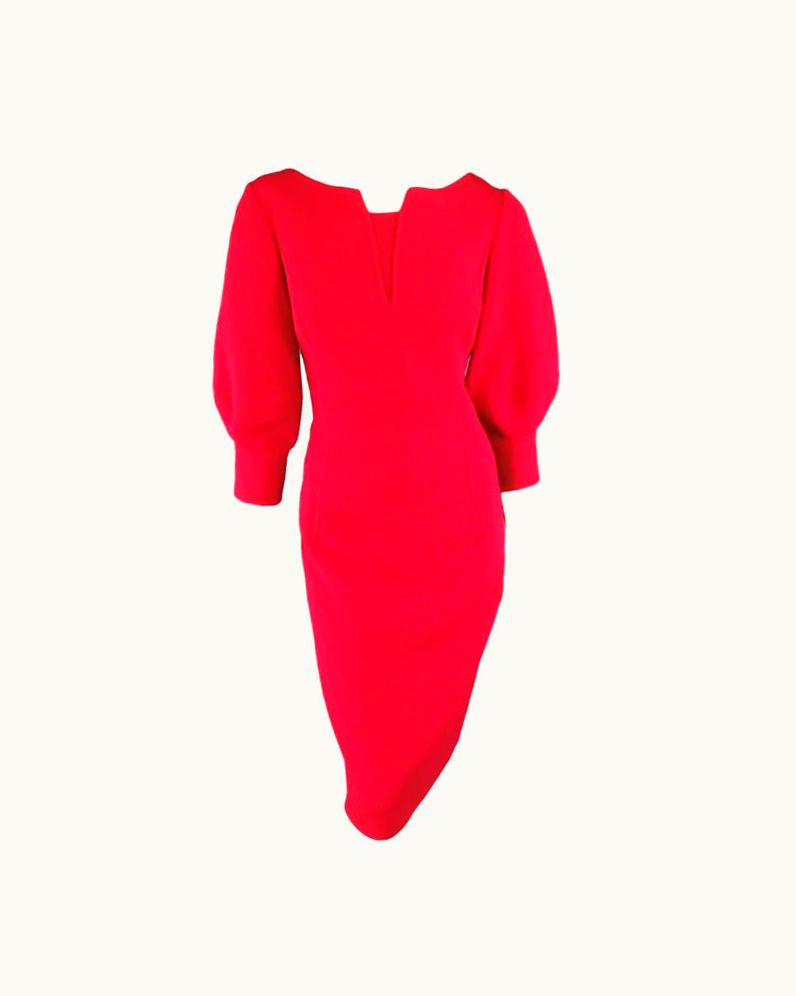 Oscar De La Renta 2013' Oscar De La Renta Red Wool Bell Sleeve Dress