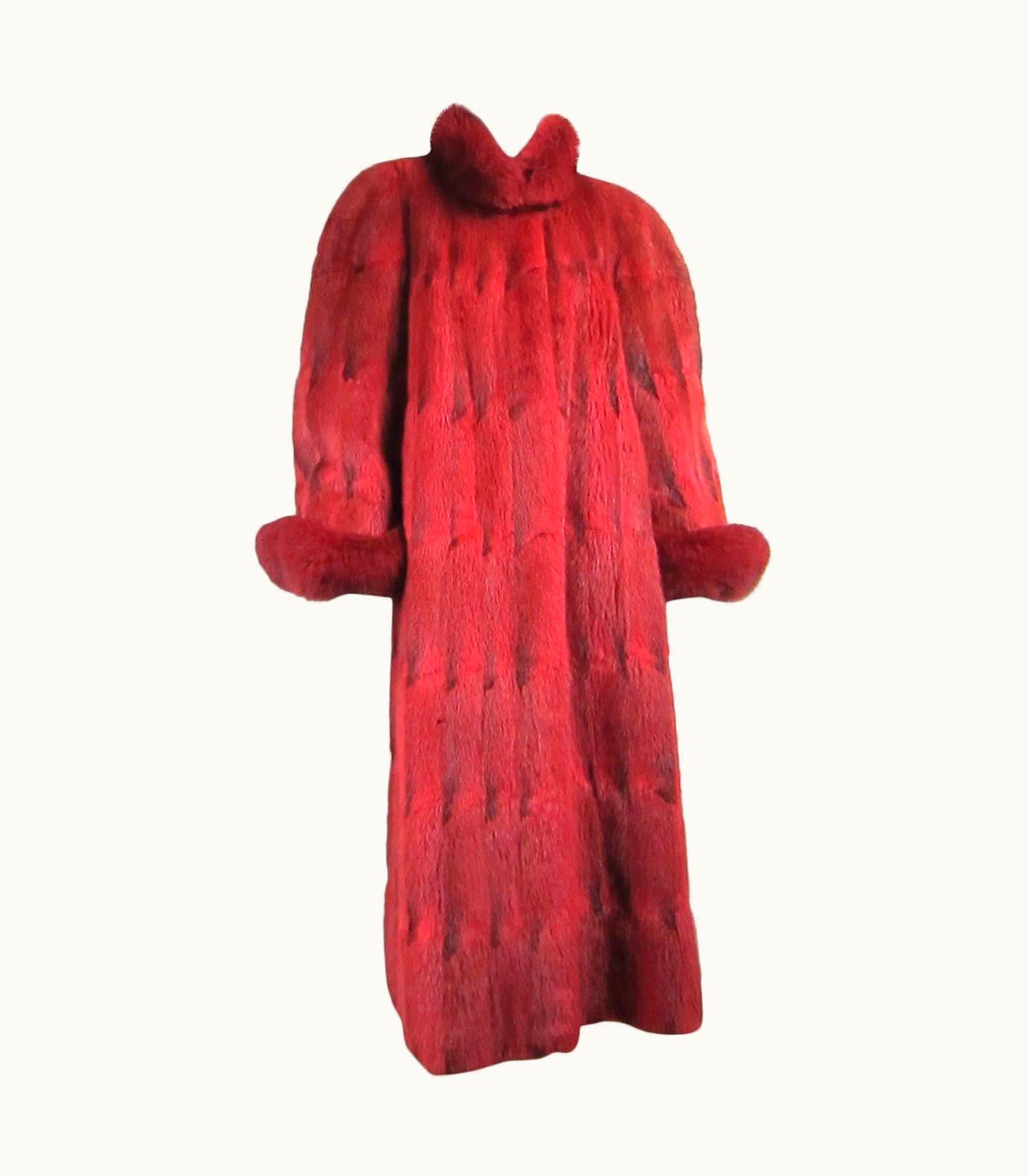 Oscar De La Renta Oscar De La Renta Red Sheared Mink Fur & Fox Full Length Coat
