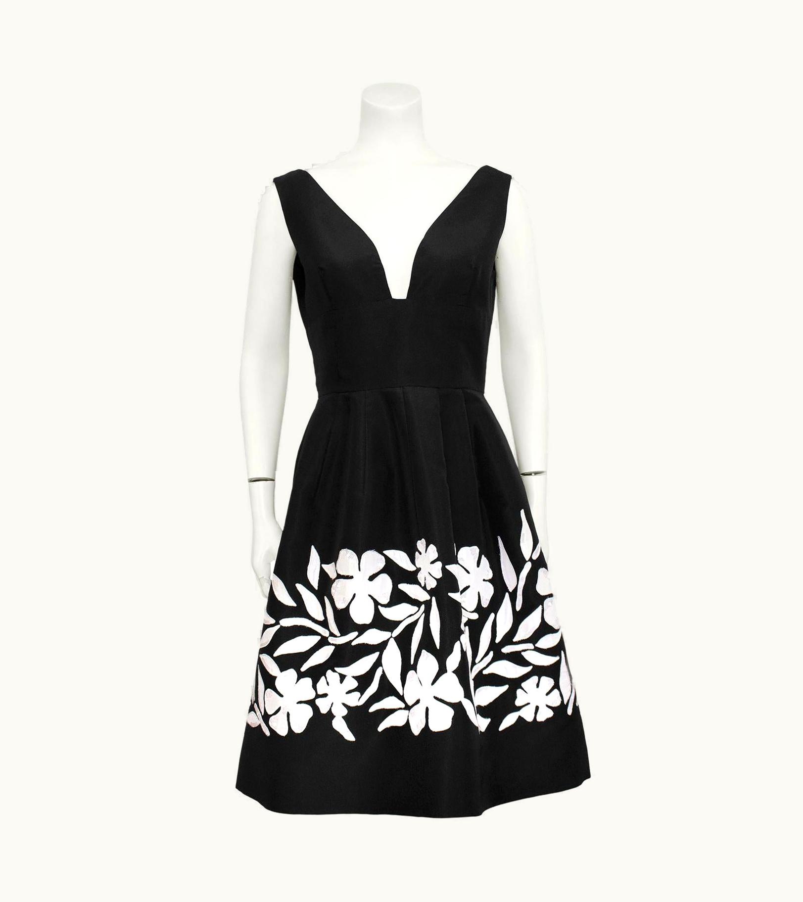 Oscar De La Renta 2014 Oscar De La Renta Black And White Taffeta Cocktail Dress