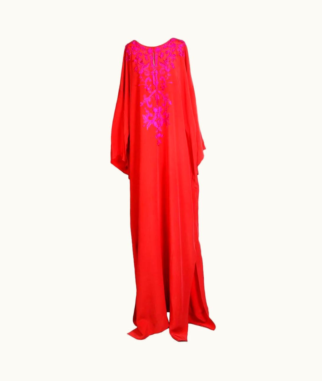 Oscar De La Renta Oscar De La Renta Red-Orange And Pink Embroidered Caftan 2015