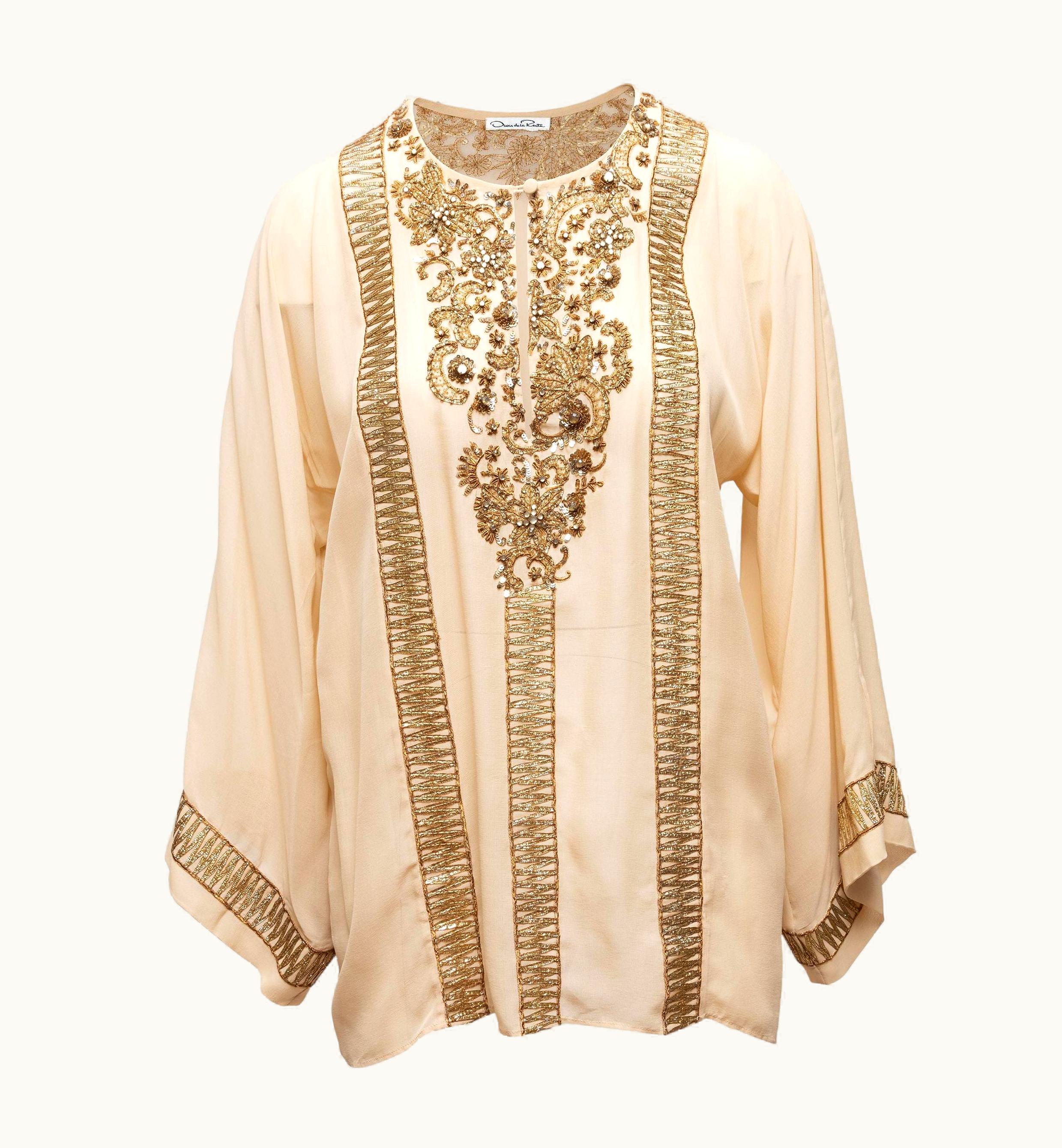 Oscar De La Renta Oscar De La Renta Beige Embellished Tunic Blouse