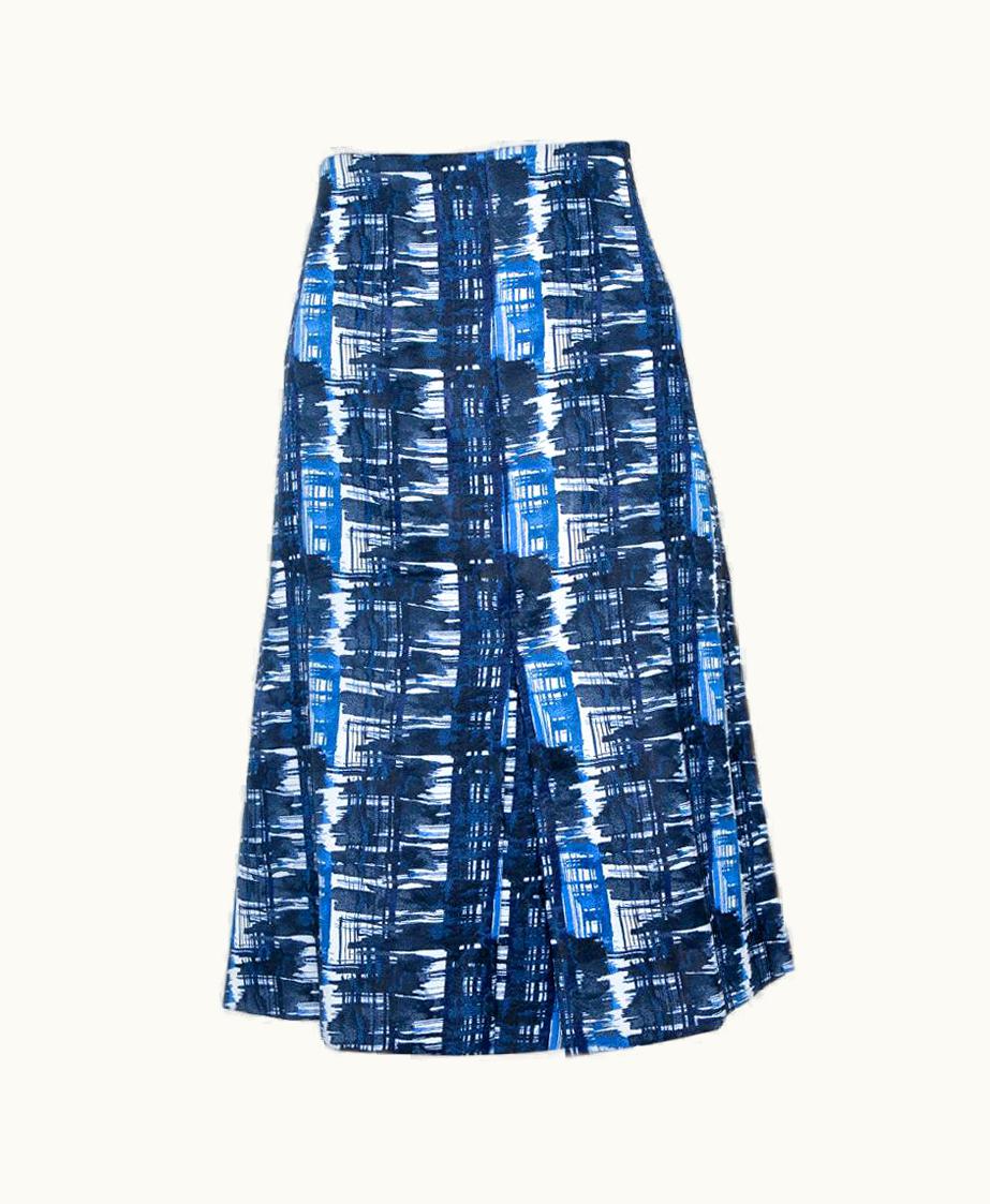 Oscar De La Renta Oscar De La Renta Blue & White Jacquard Patterned A-Line Skirt