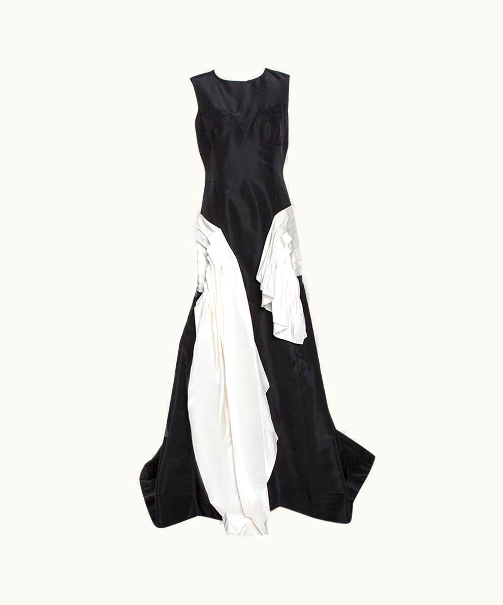 Oscar De La Renta Oscar De La Renta Black Silk Faille Contrast Ruffled Trim Gown UZ0605733