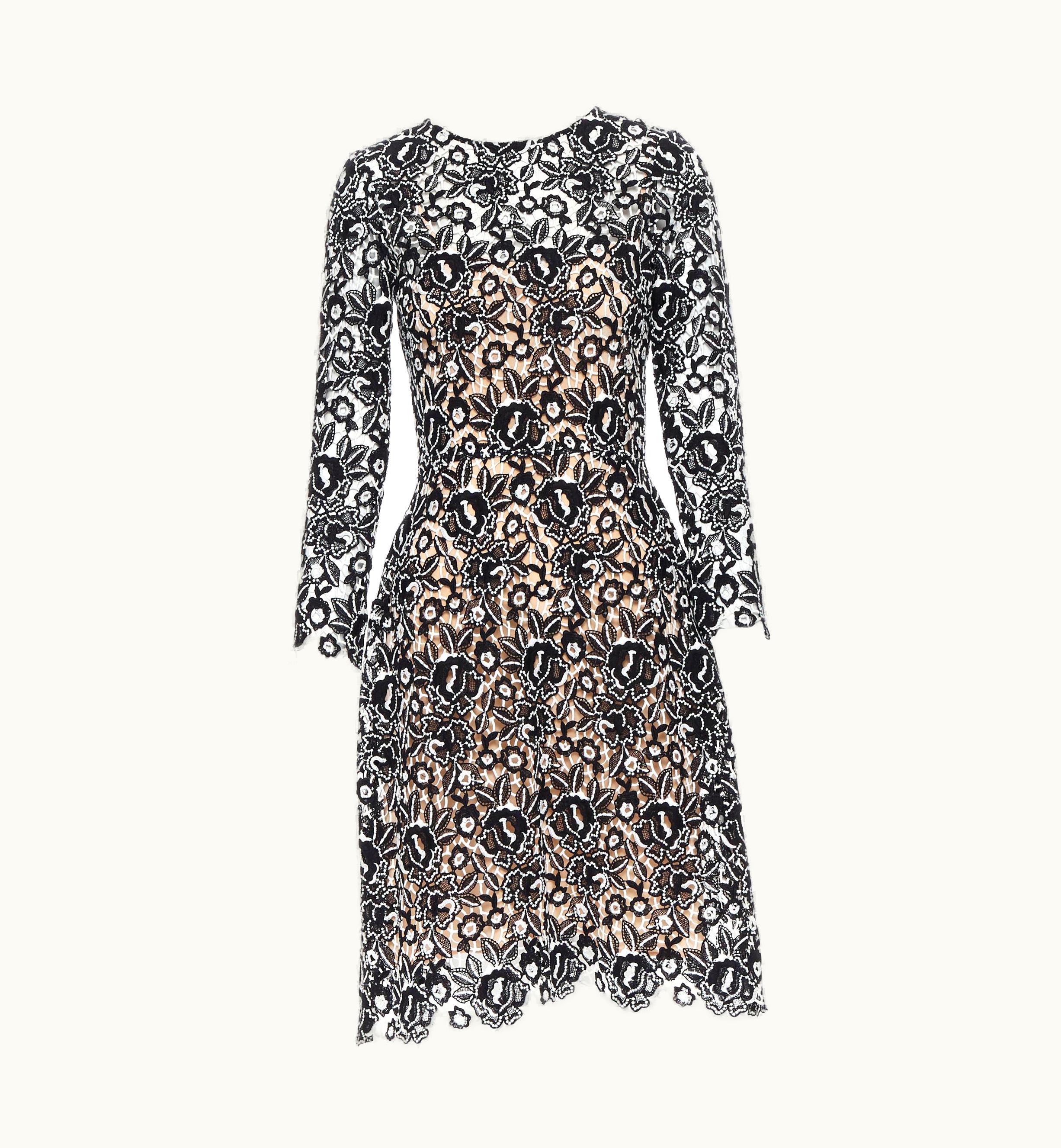 Oscar De La Renta Oscar De La Renta 2017 Black White Floral Lattice Lace Cocktail Dress