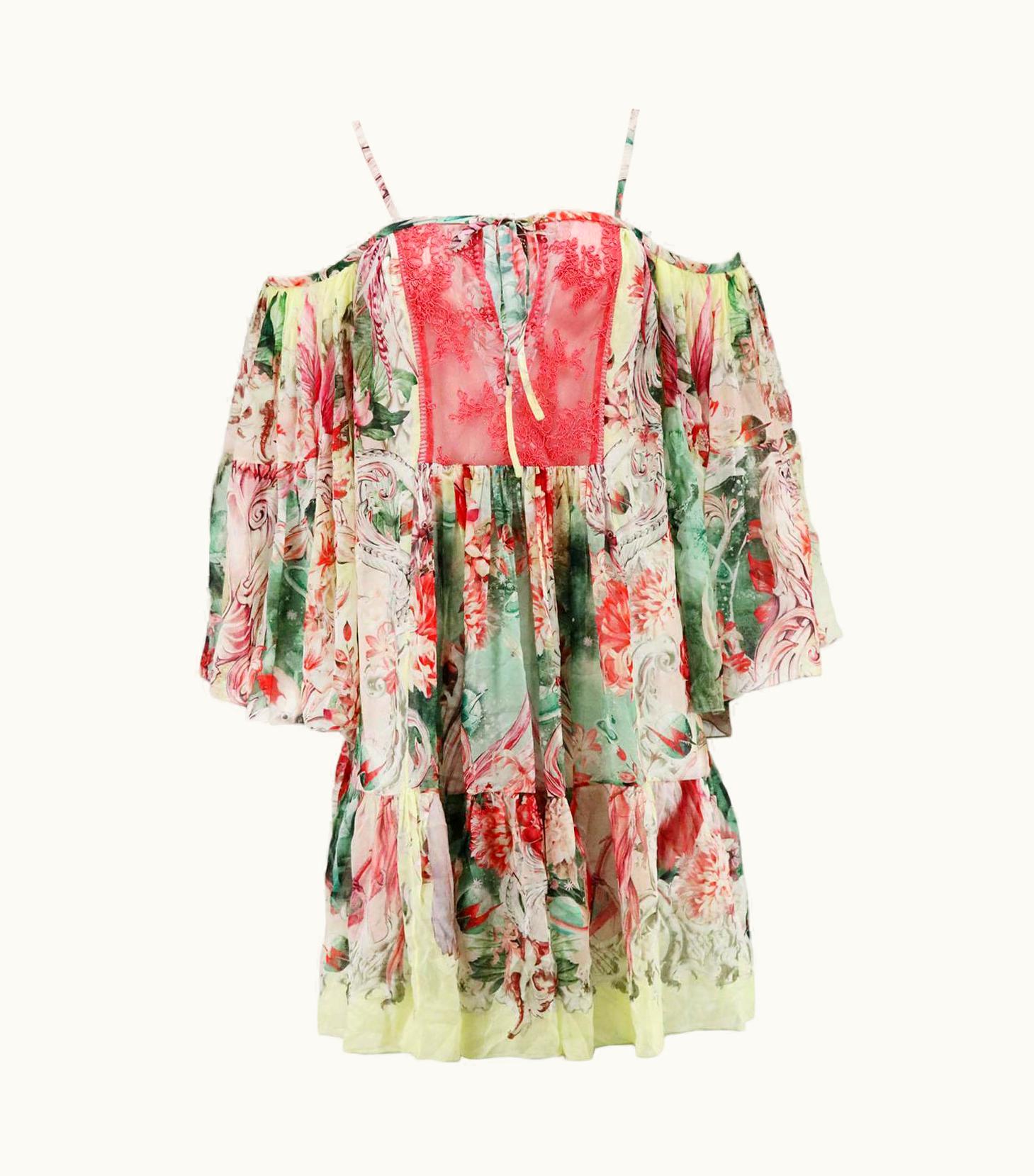 Roberto Cavalli Roberto Cavalli Cold Shoulder Lace Panelled Silk Mini Dress