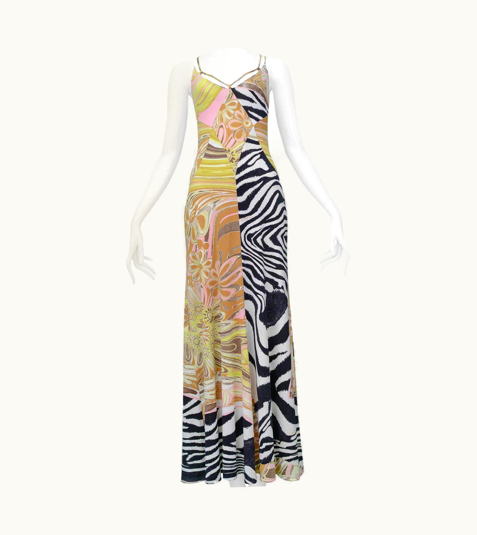Roberto Cavalli Roberto Cavalli Zebra & Floral Multi Print Maxi Dress