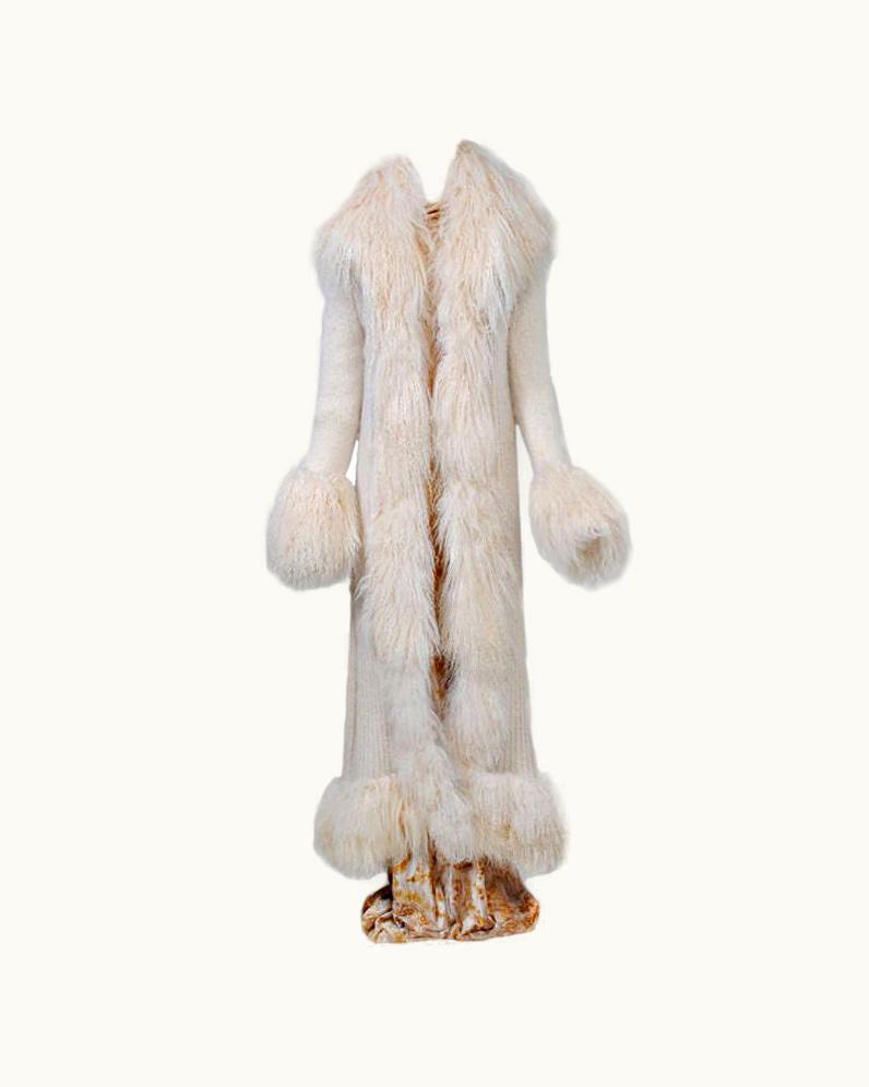 Roberto Cavalli Roberto Cavalli Long White Sweater Coat W/lamb