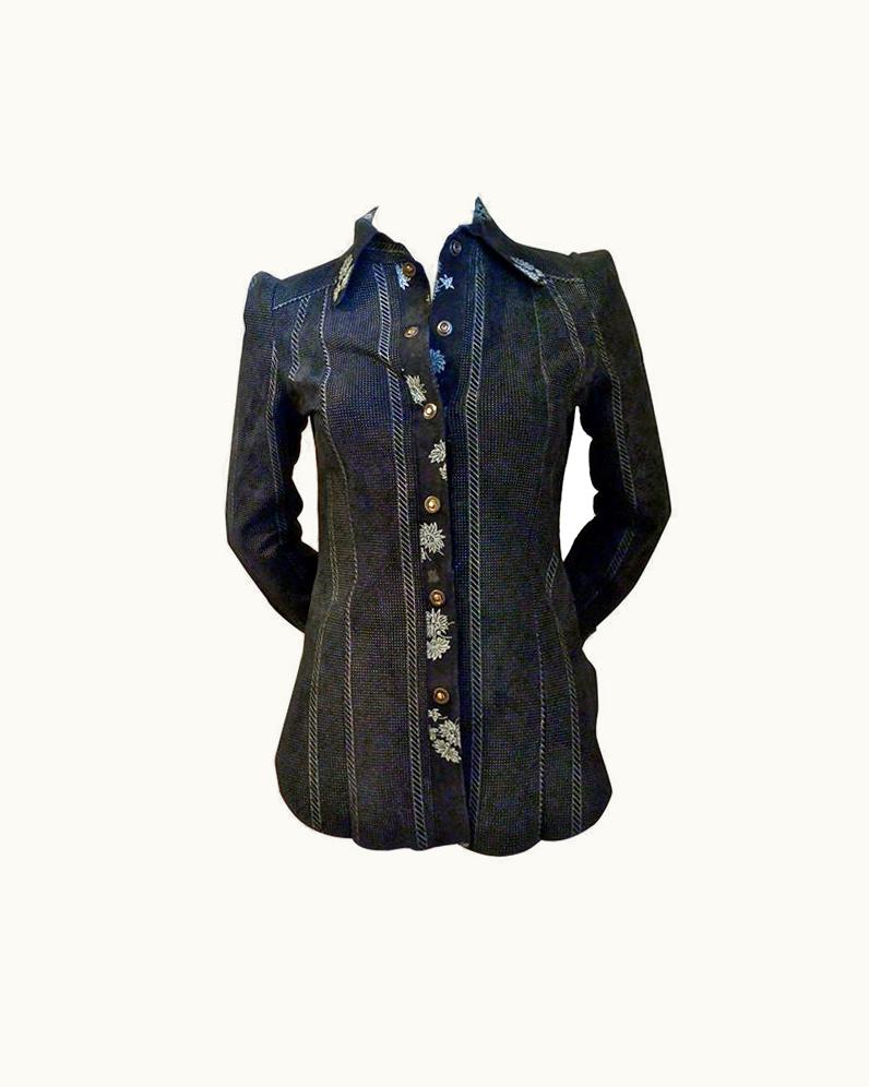 Roberto Cavalli Roberto Cavalli 1970' Navy Floral Suede Shirt Jacket