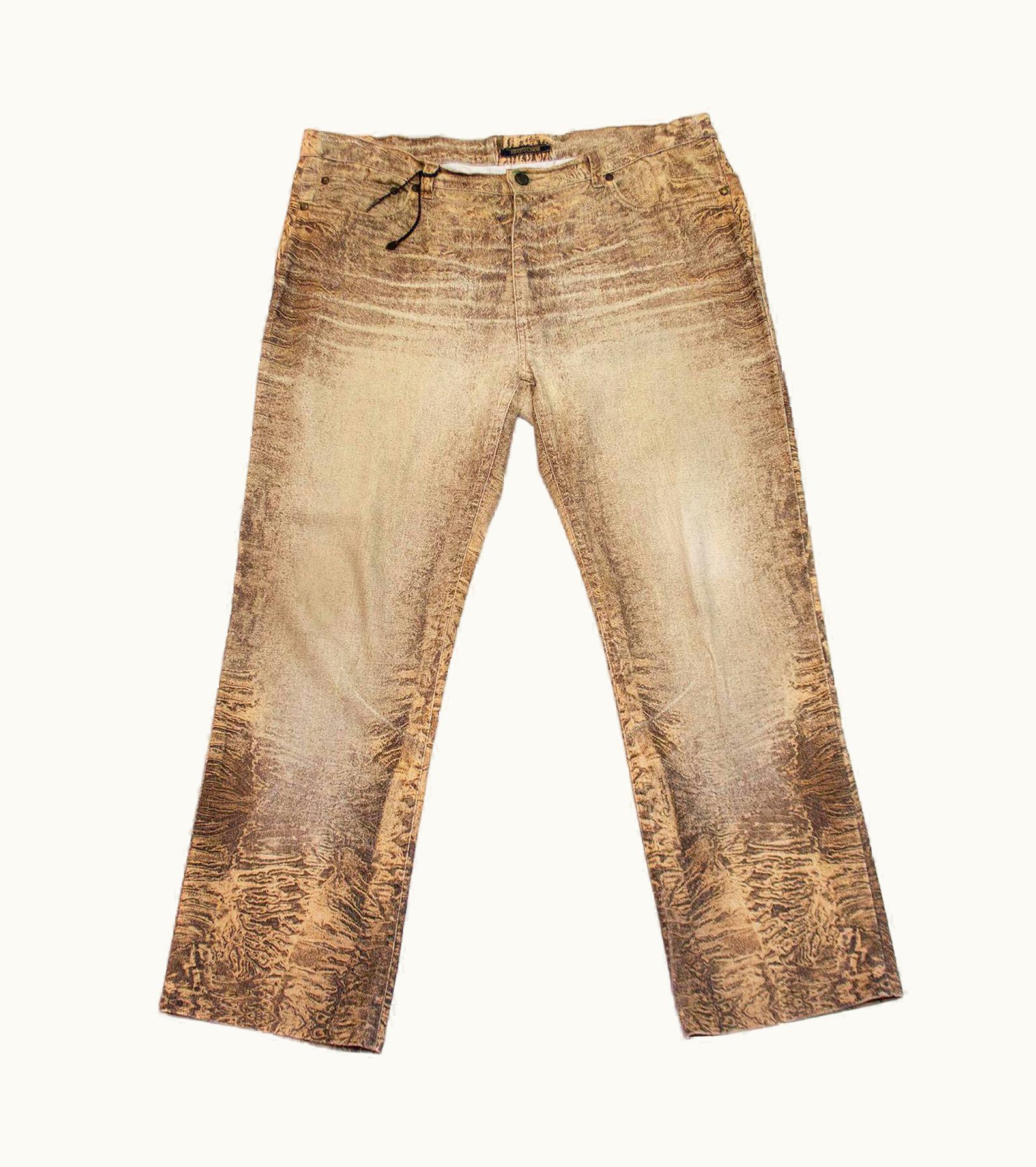 Roberto Cavalli 1990s Roberto Cavalli Beige Snake Print Jeans