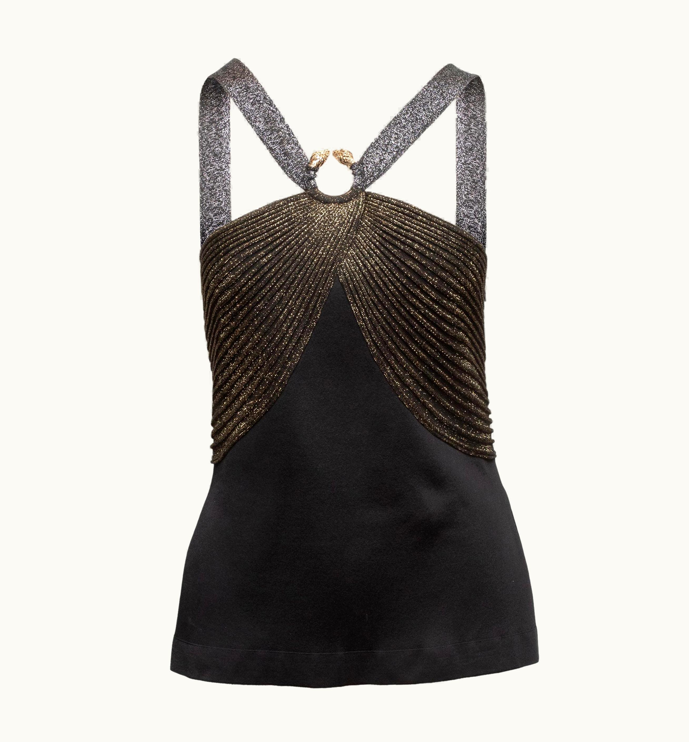 Roberto Cavalli Roberto Cavalli Black & Gold Metallic Sleeveless Top