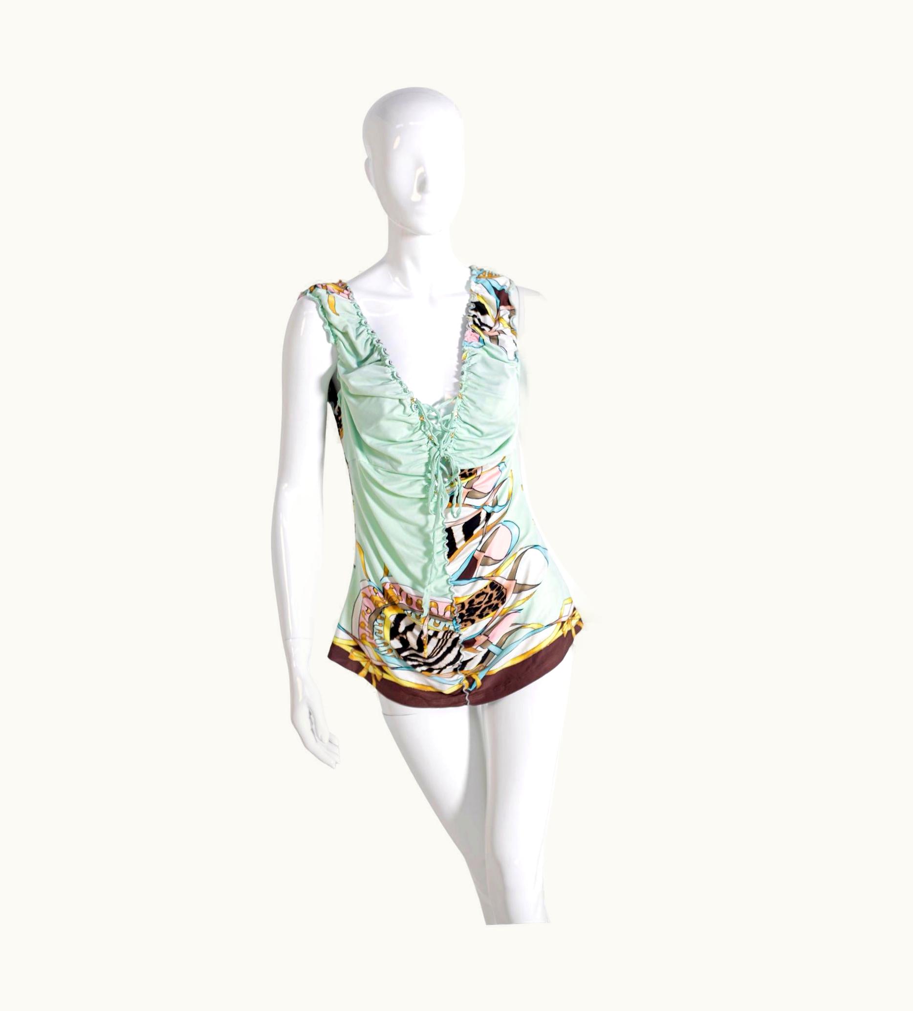 Roberto Cavalli Roberto Cavalli Vintage Animalier Blue Tank Top