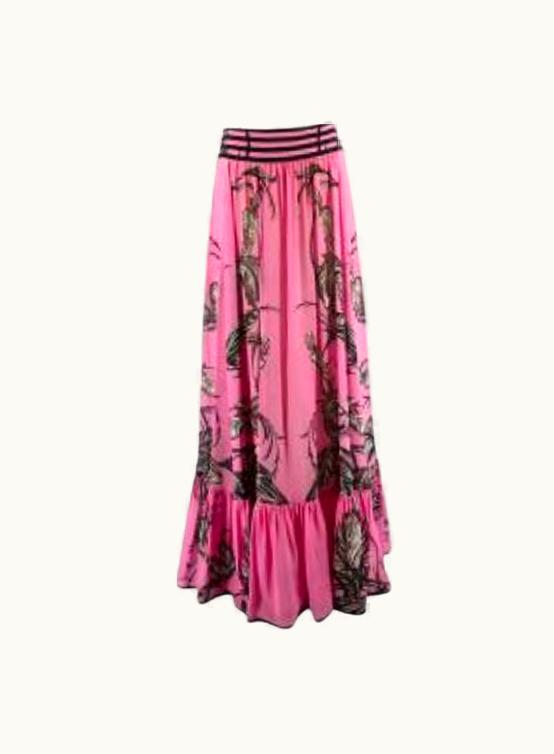 Roberto Cavalli Roberto Cavalli Pink Floral Tiered Maxi Skirt UZ0605835