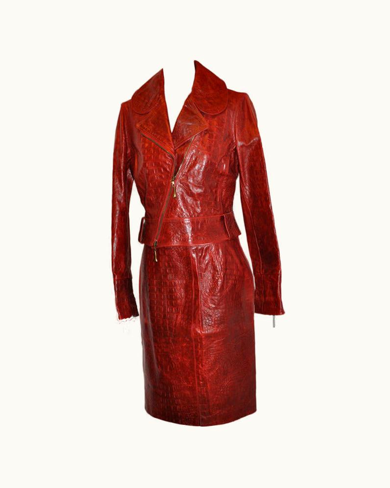 Roberto Cavalli Roberto Cavalli Burgundy Embossed Crocodile Leather Emsemble