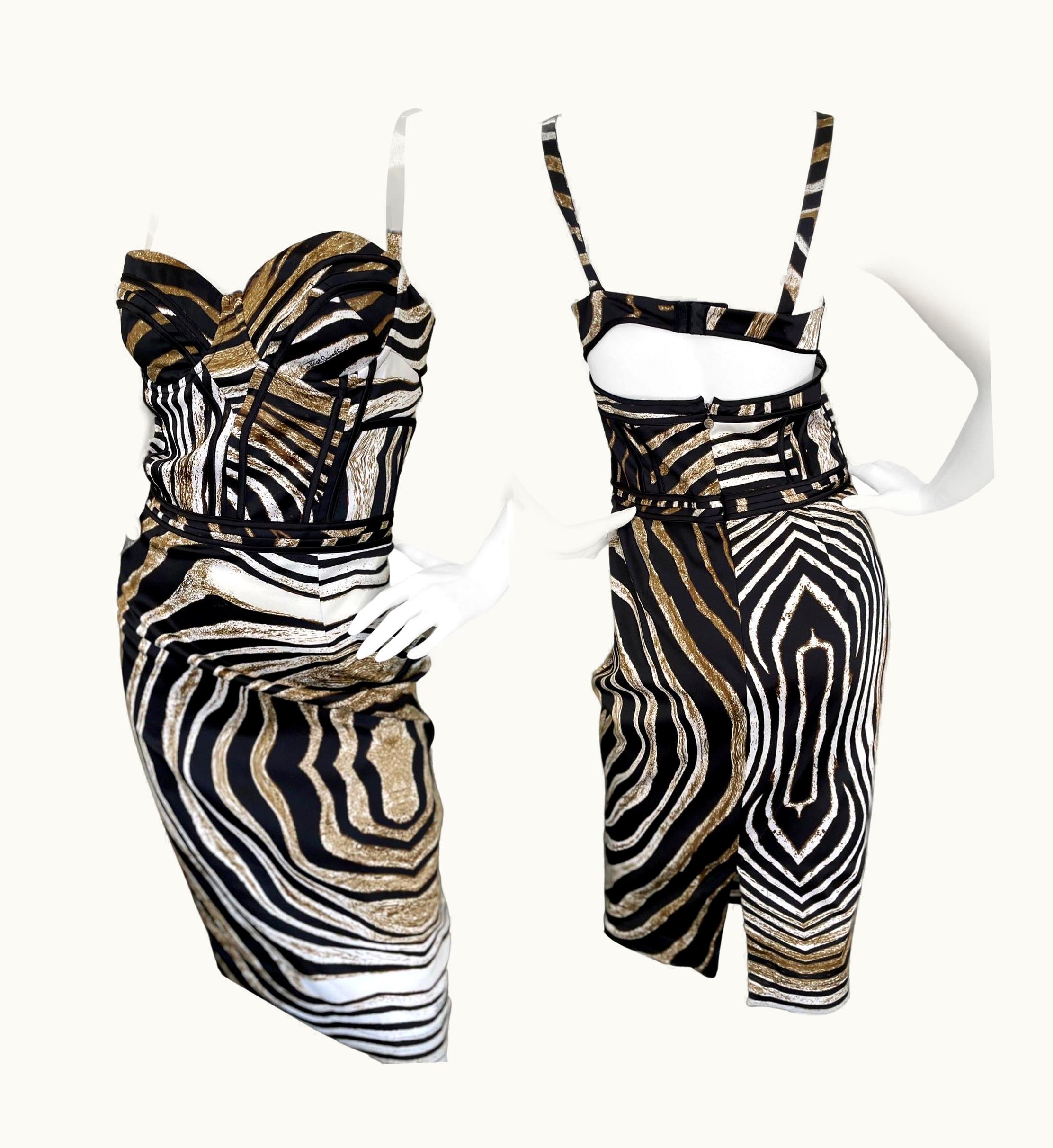 Roberto Cavalli Just Cavalli Zebra Print Corset Cocktail Dress By Roberto Cavalli