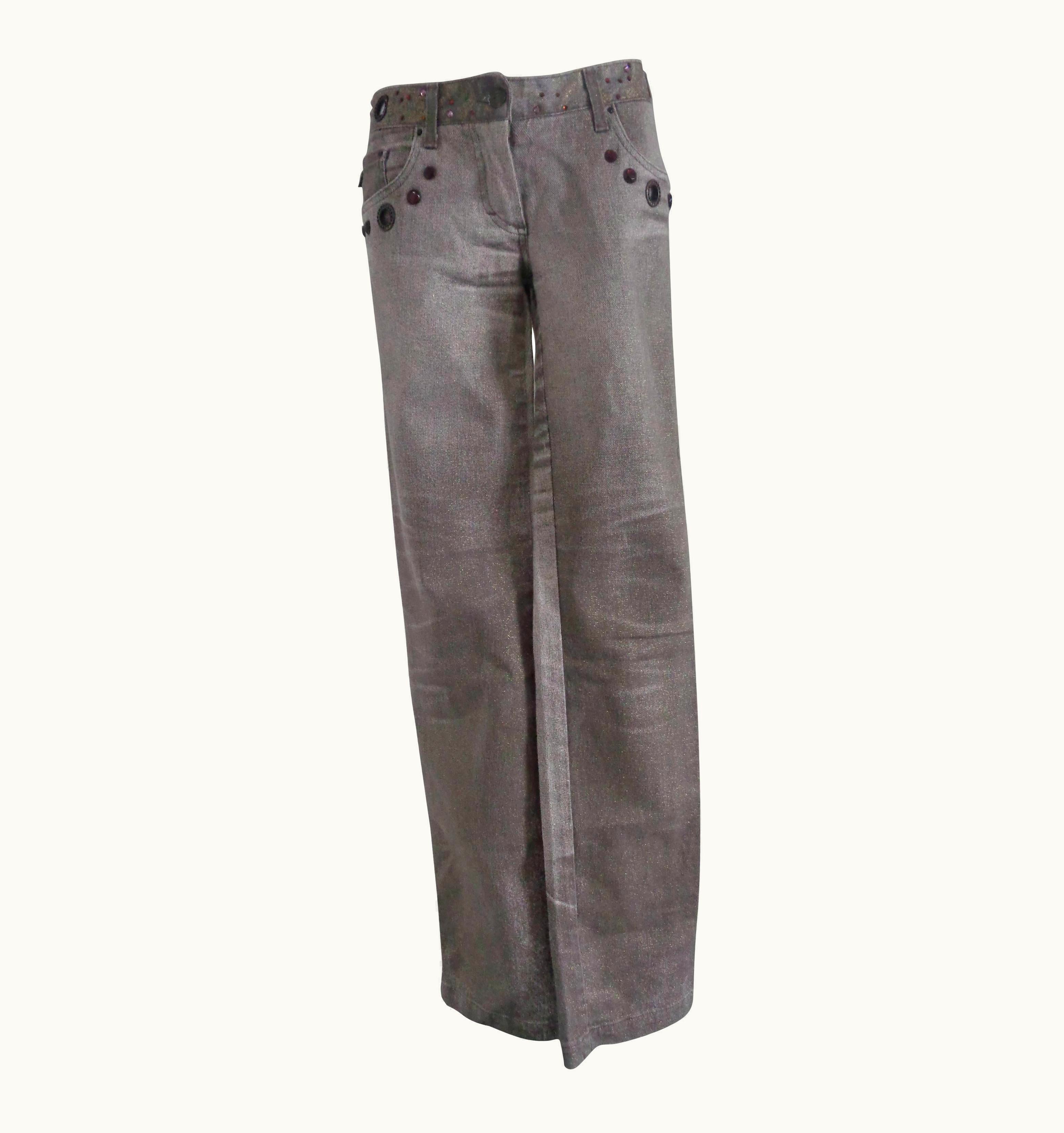 Roberto Cavalli Roberto Cavalli Grey Brown With Studs Denim Pants