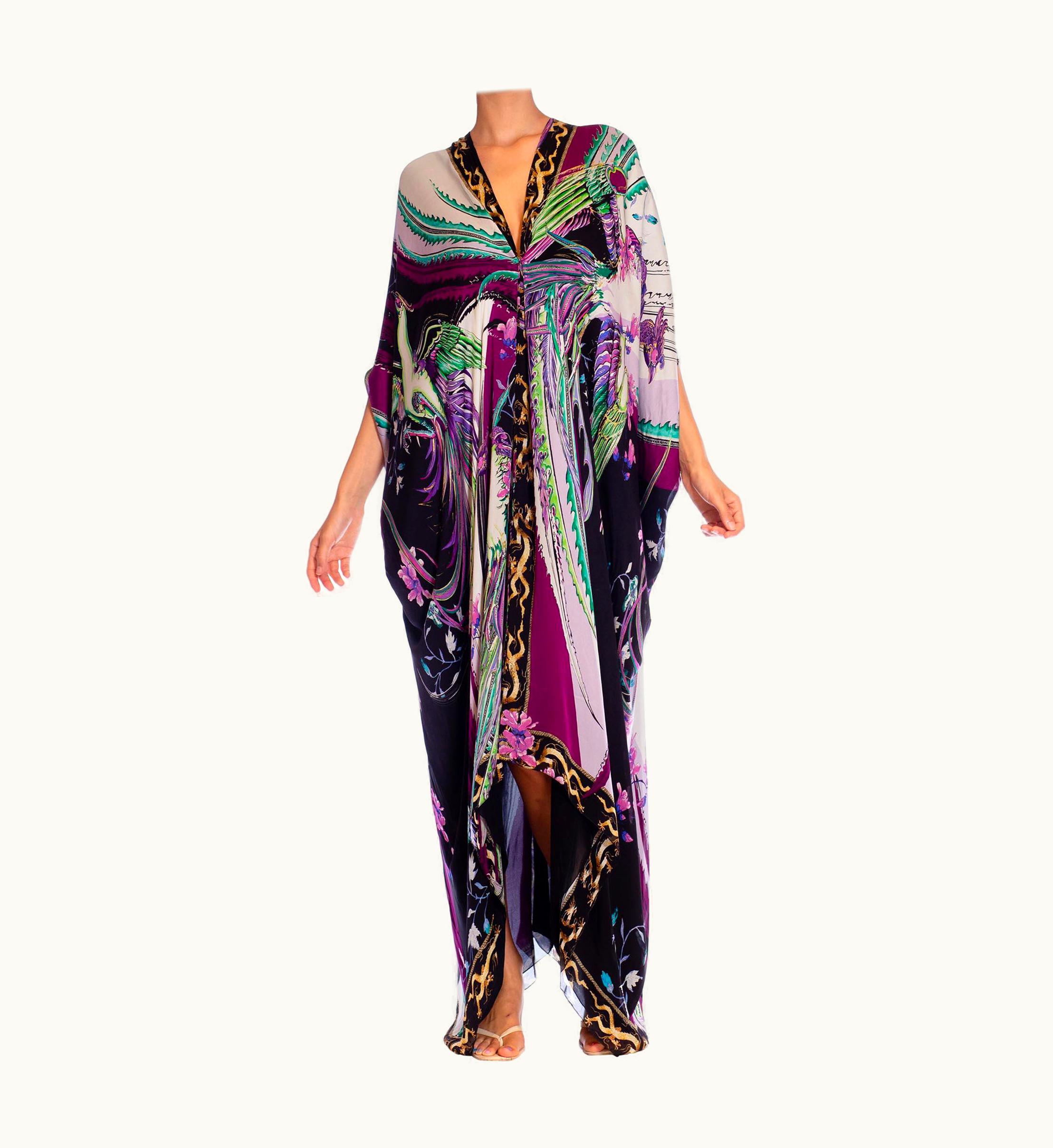 Roberto Cavalli 2000s Roberto Cavalli Grey & Purple Psychedelic Silk Kaftan