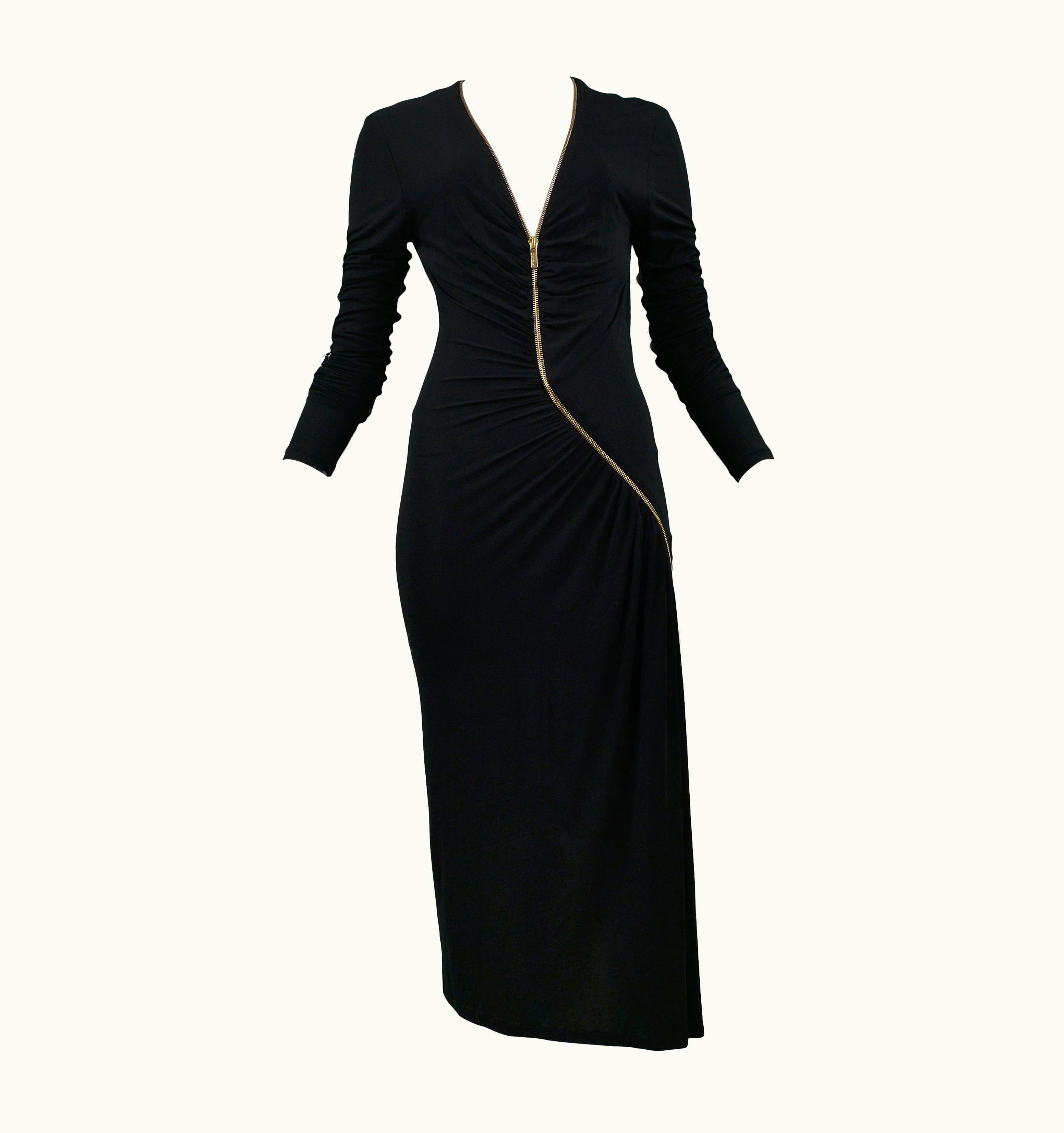 Roberto Cavalli Roberto Cavalli Runway Black Zip Embellished Long Dress