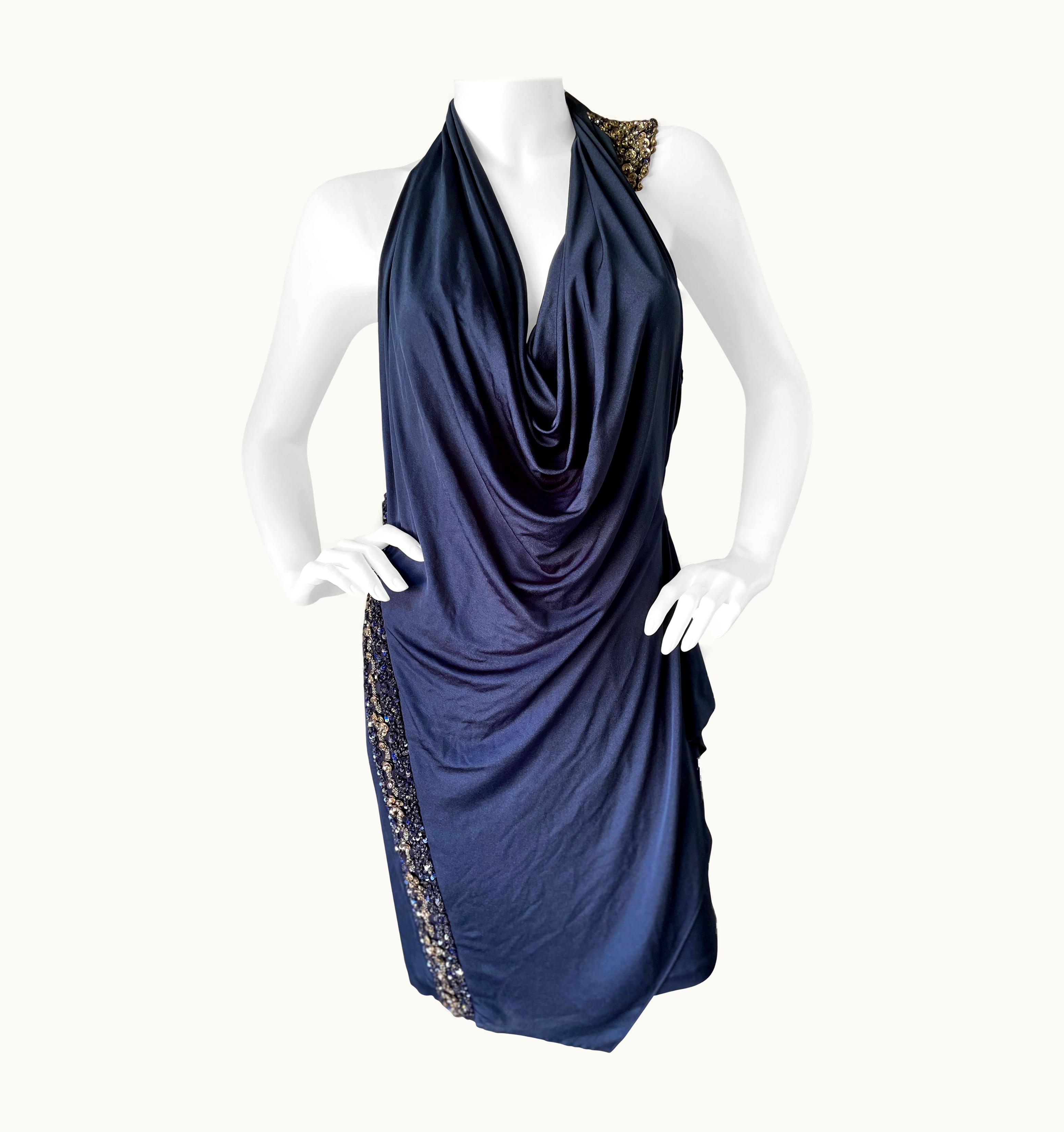 Roberto Cavalli Roberto Cavalli Navy Blue Embellished Backless Mini Dress