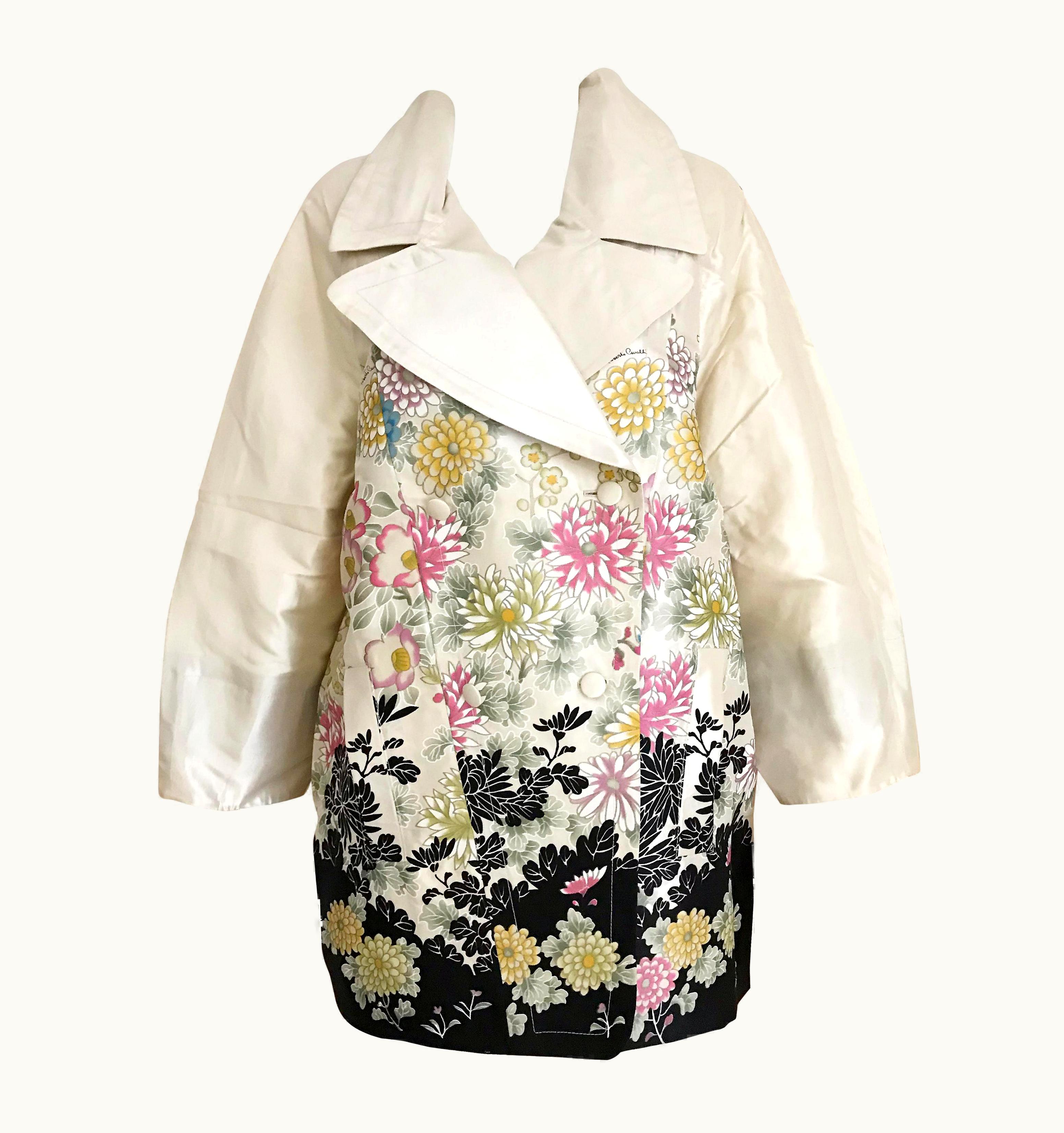 Roberto Cavalli Roberto Cavalli Creme Floral Print Silk Coat Jacket