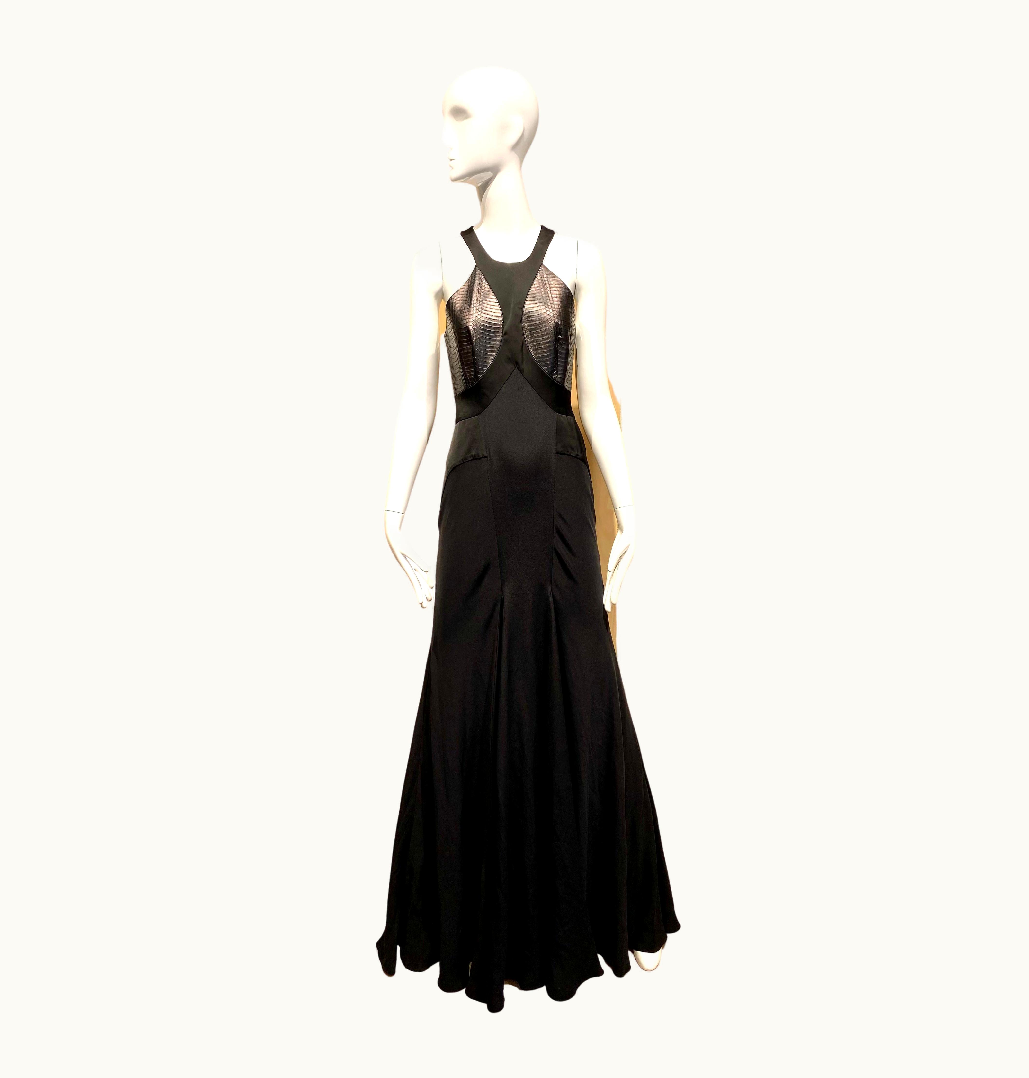 Roberto Cavalli Roberto Cavalli Black Silk And Leather Evening Gown