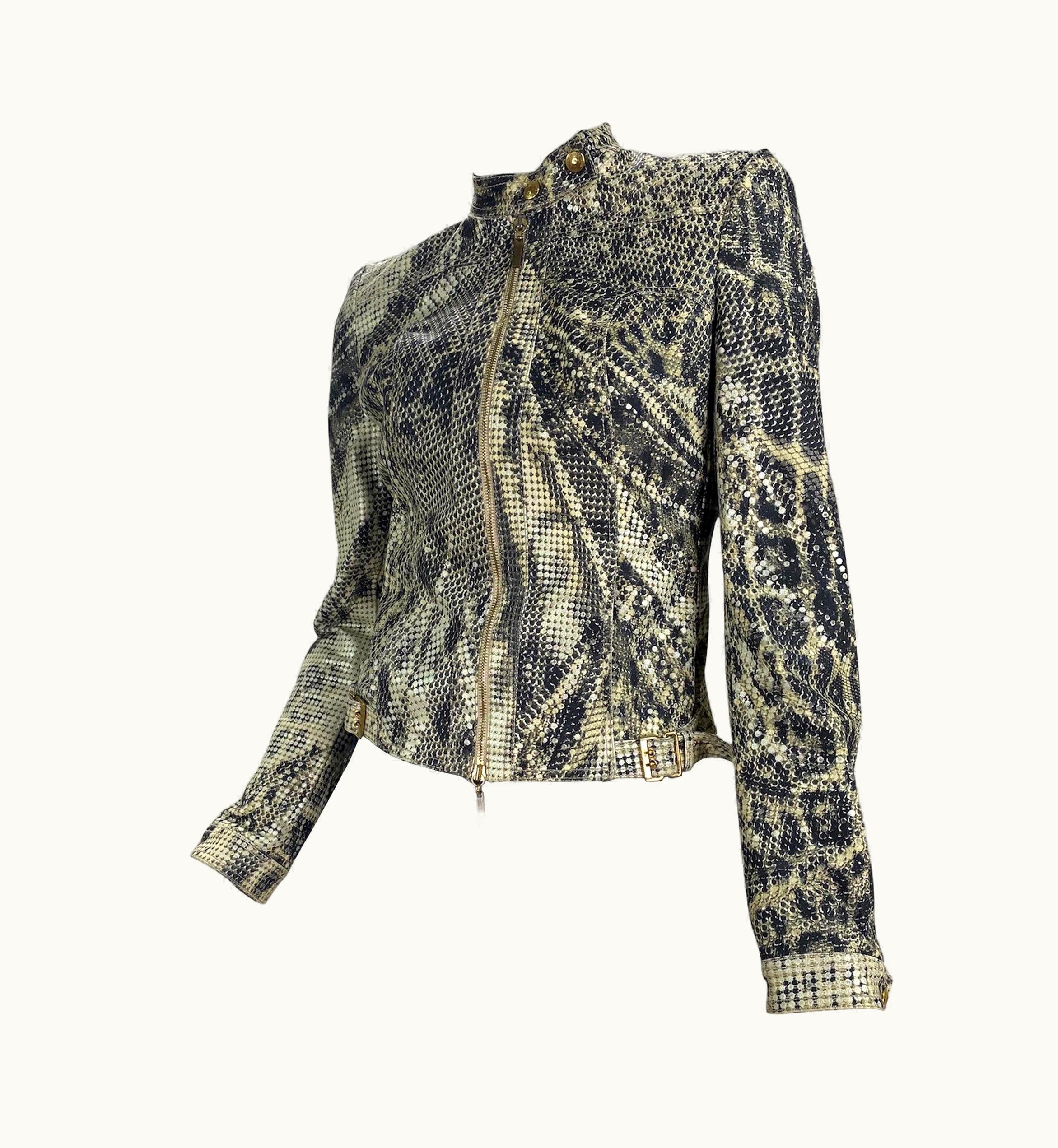 Roberto Cavalli Vintage Roberto Cavalli Snake Print Biker Jacket Small