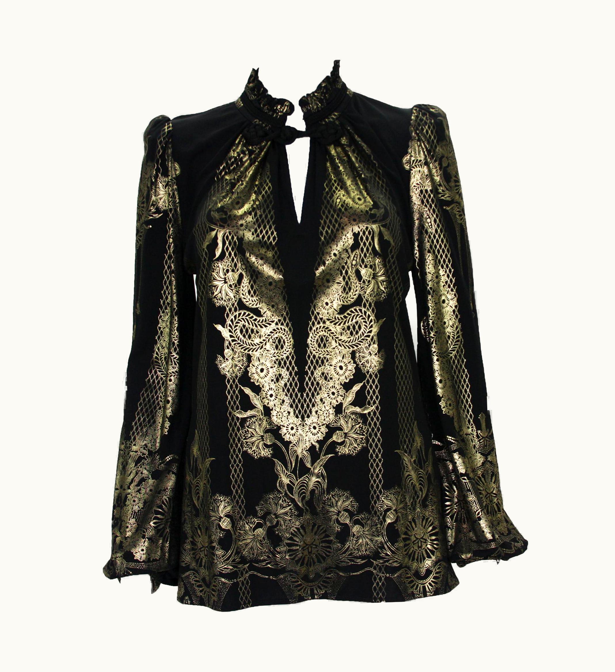 Roberto Cavalli Roberto Cavalli Black Gold Print Stretch Blouse