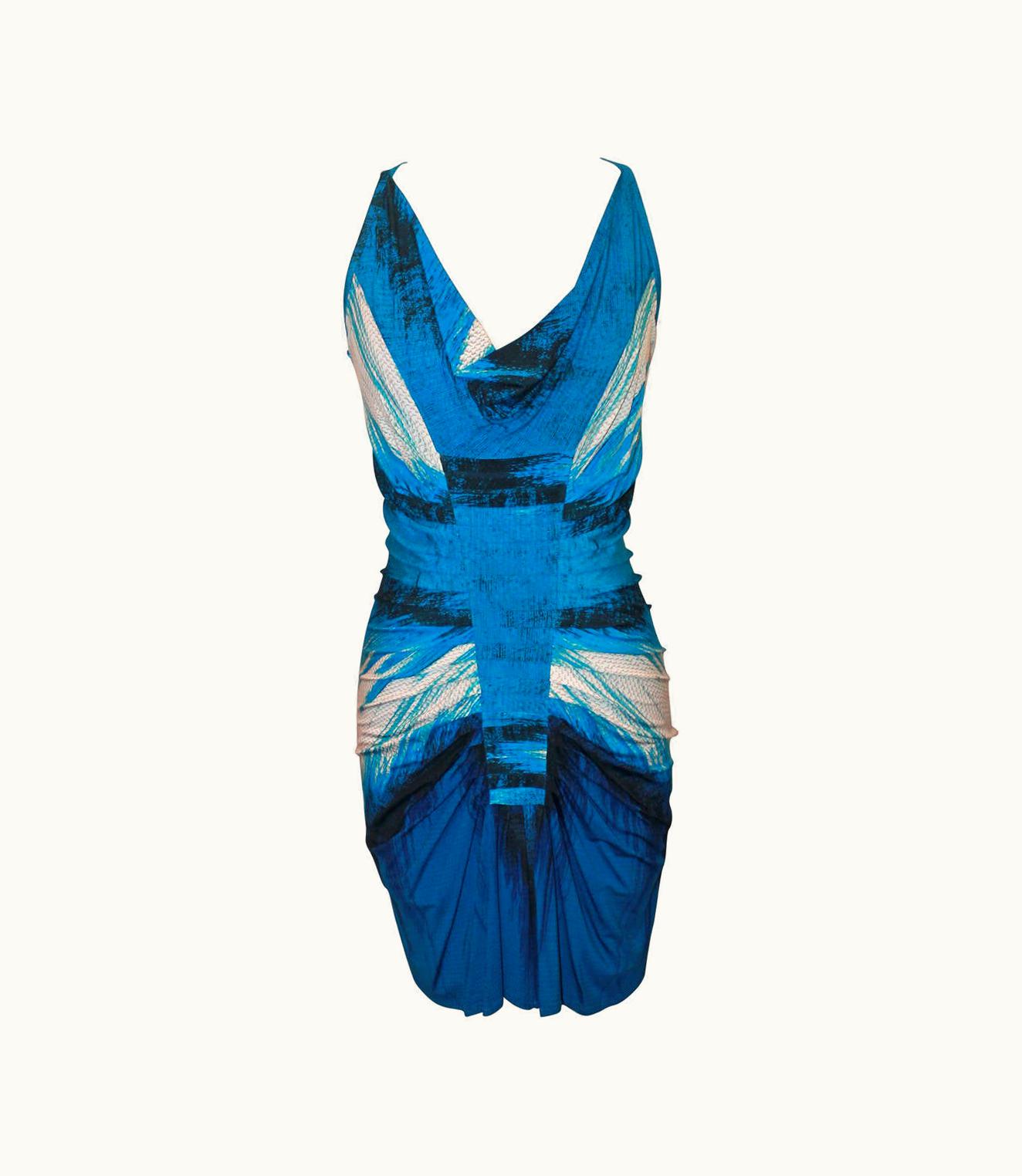 Roberto Cavalli Roberto Cavalli Blue Ruched Sleeveless Short Dress