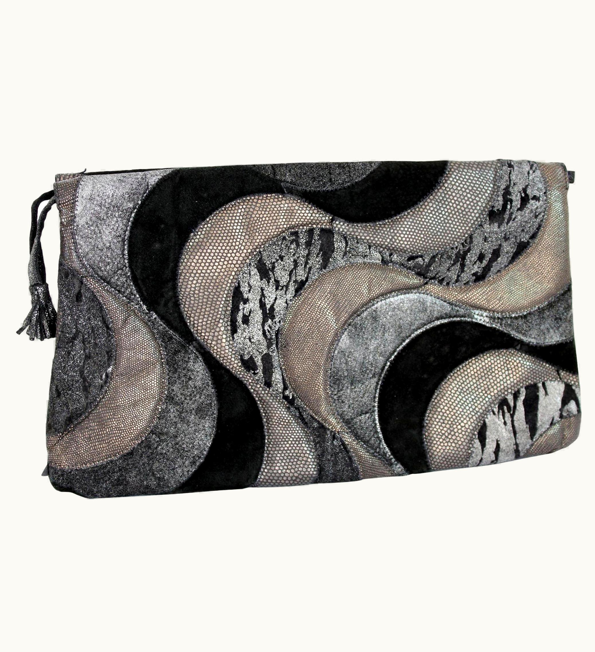 Roberto Cavalli 1990s Roberto Cavalli Black Silver Leather Suede Handbag