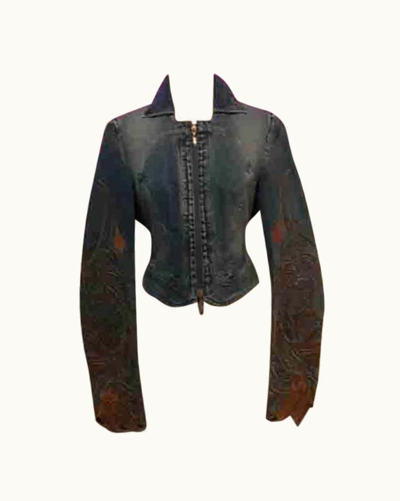 Roberto Cavalli Roberto Cavalli Denim Embroidered Jacket Lace Up Back