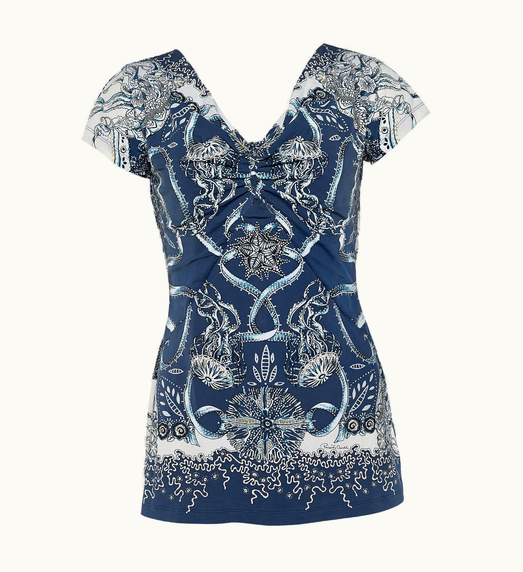 Roberto Cavalli Roberto Cavalli Navy Blue Printed Synthetic Top