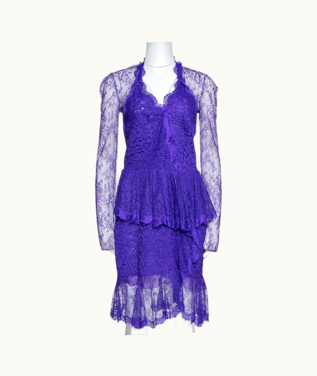 Roberto Cavalli Roberto Cavalli Purple Lace Ruffled Peplum Dress