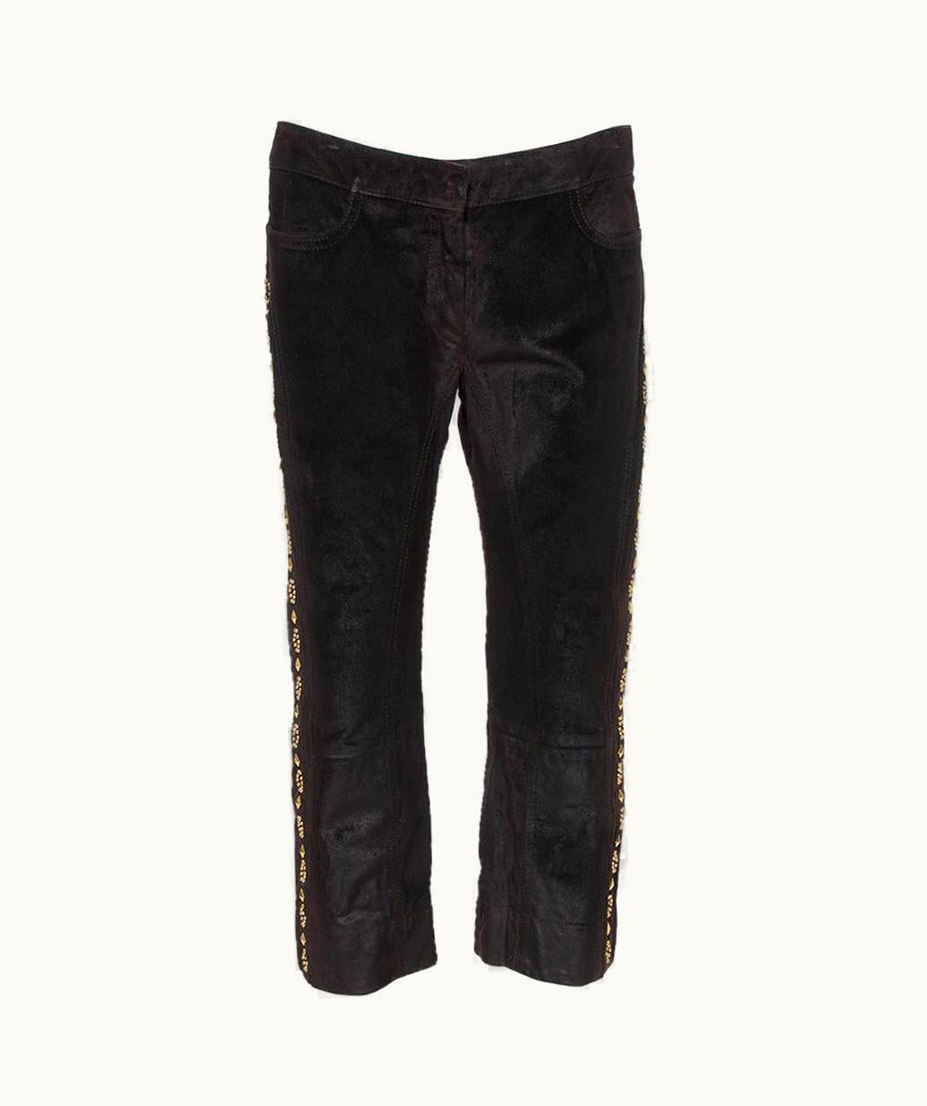 Roberto Cavalli Roberto Cavalli Brown Leather Vintage Cropped Trousers