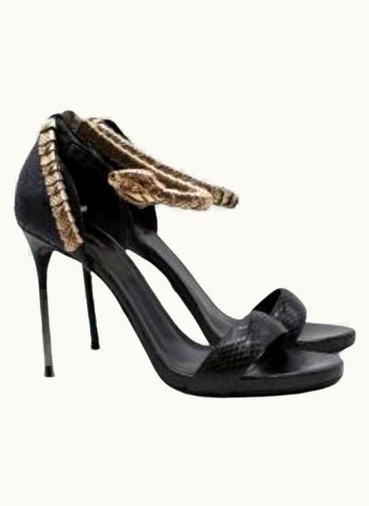 Roberto Cavalli Roberto Cavalli Black Snake Ankle Strap Snakeskin Sandals UZ0605902