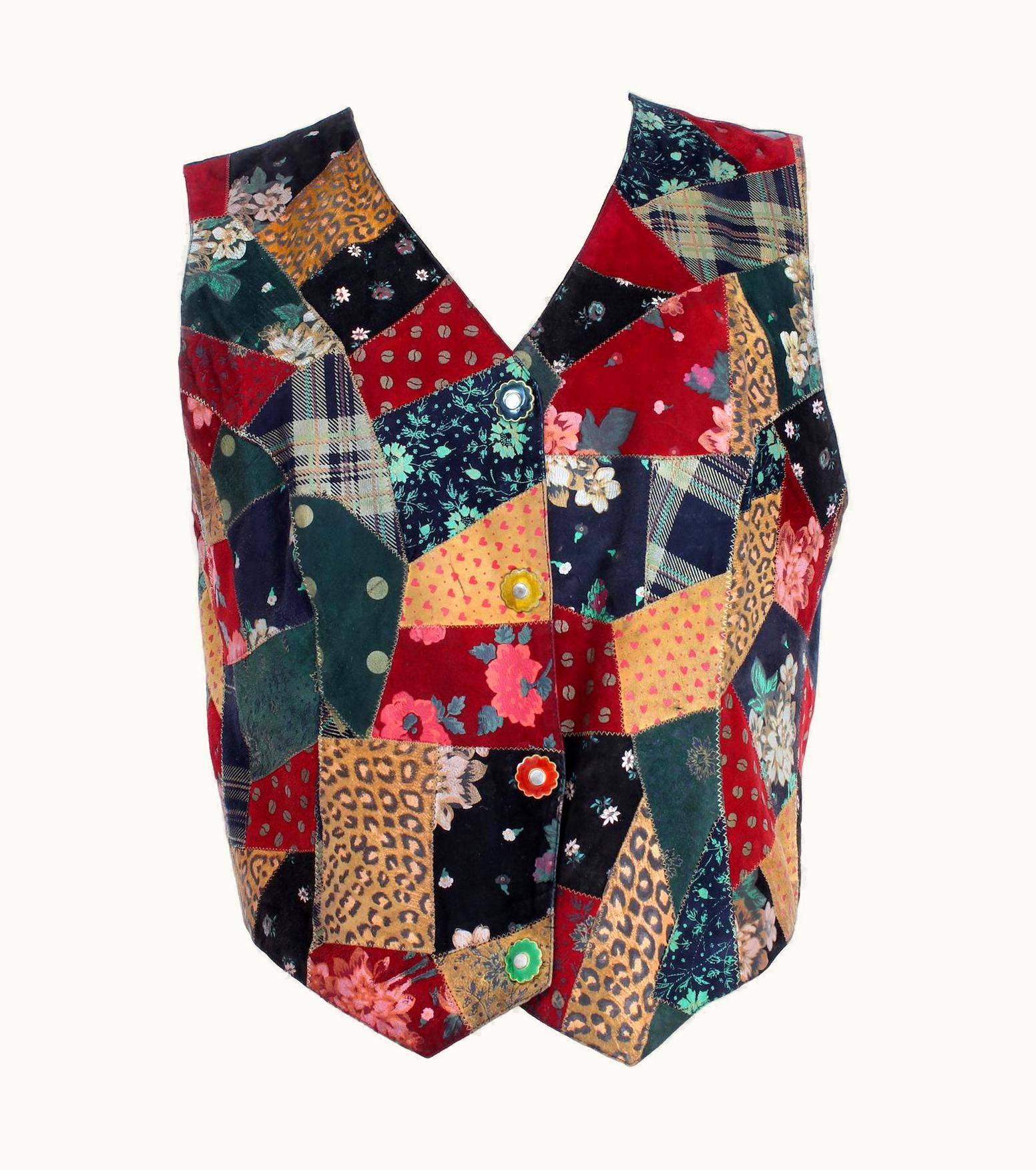 Roberto Cavalli Roberto Cavalli Black Leather Vintage Patchwork Vest 1990s